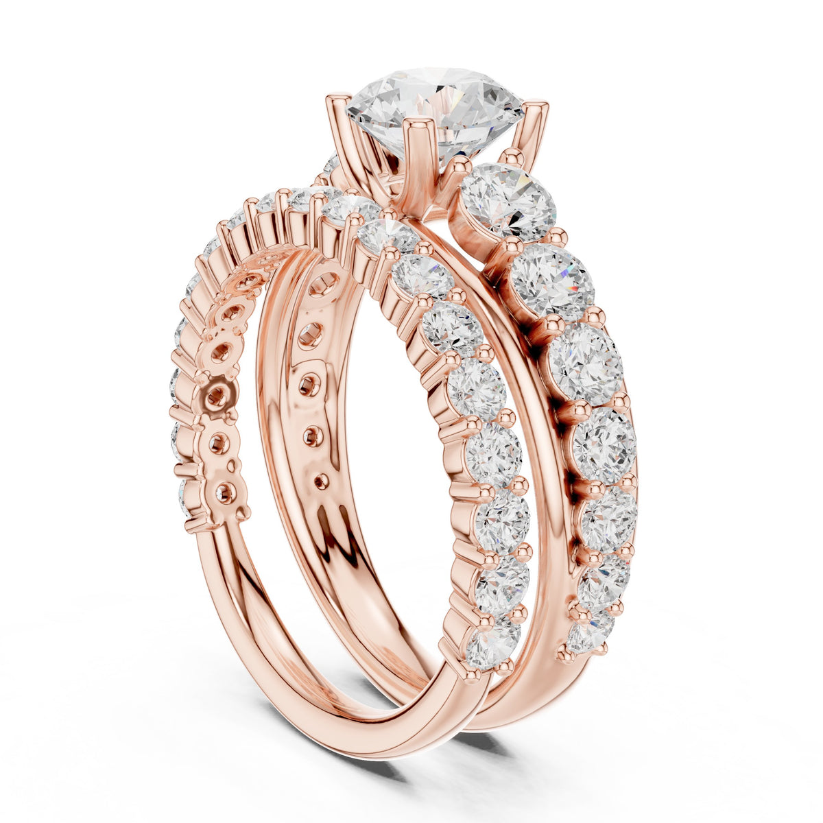 Round Diamond Halo Engagement Ring with Double Pavé Wrap Band