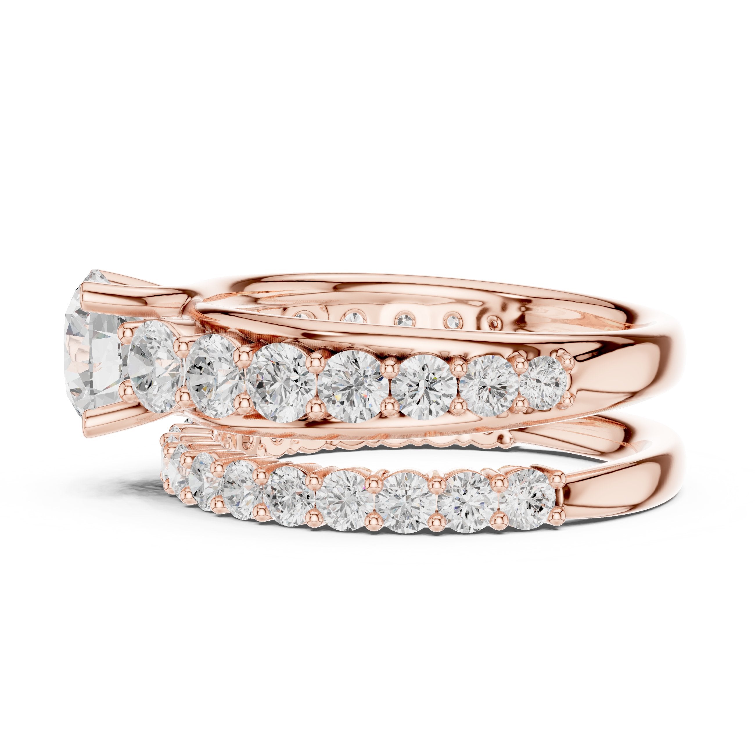 Round Diamond Halo Engagement Ring with Double Pavé Wrap Band in Rose Gold - VYKA Diamonds