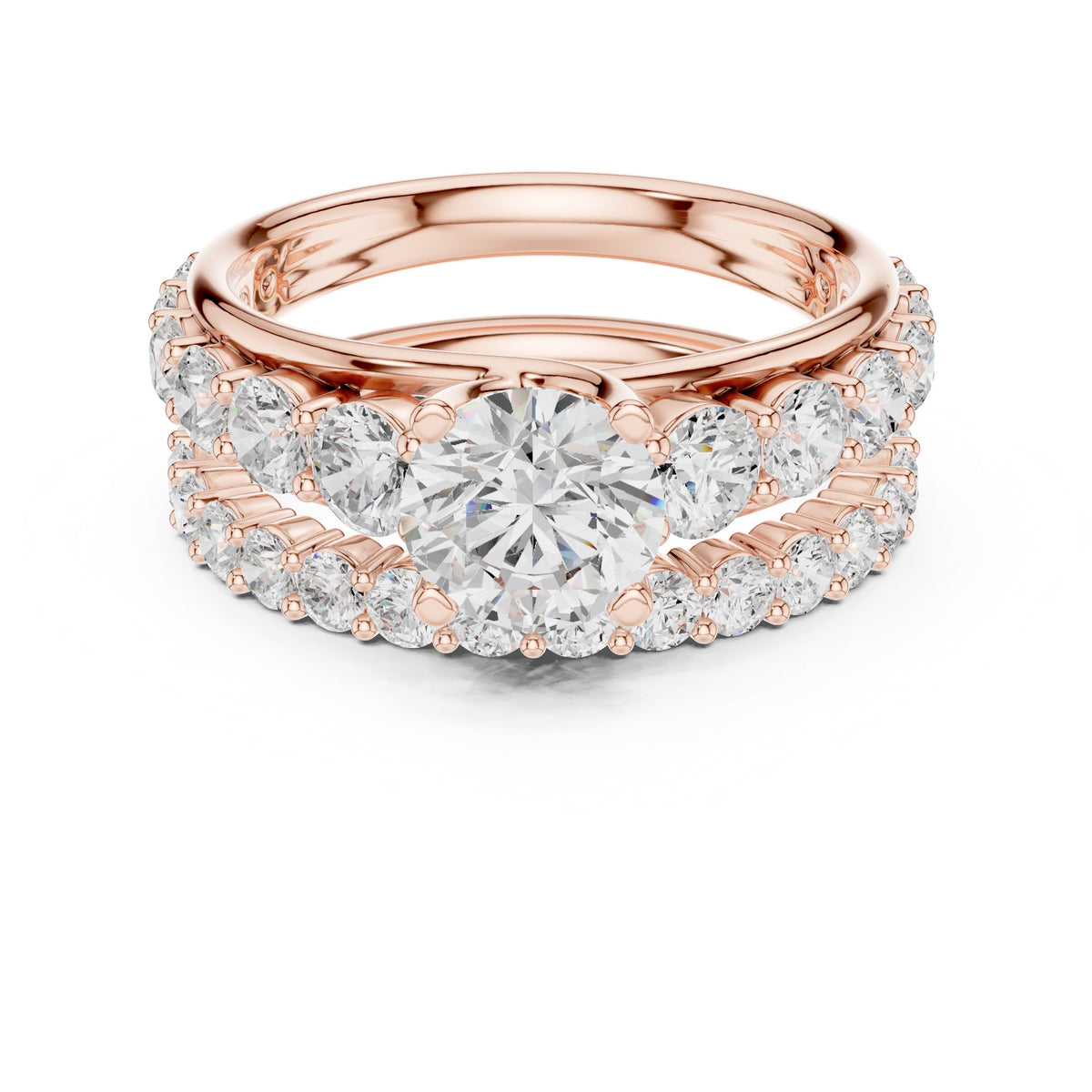 Round Diamond Halo Engagement Ring with Double Pavé Wrap Band
