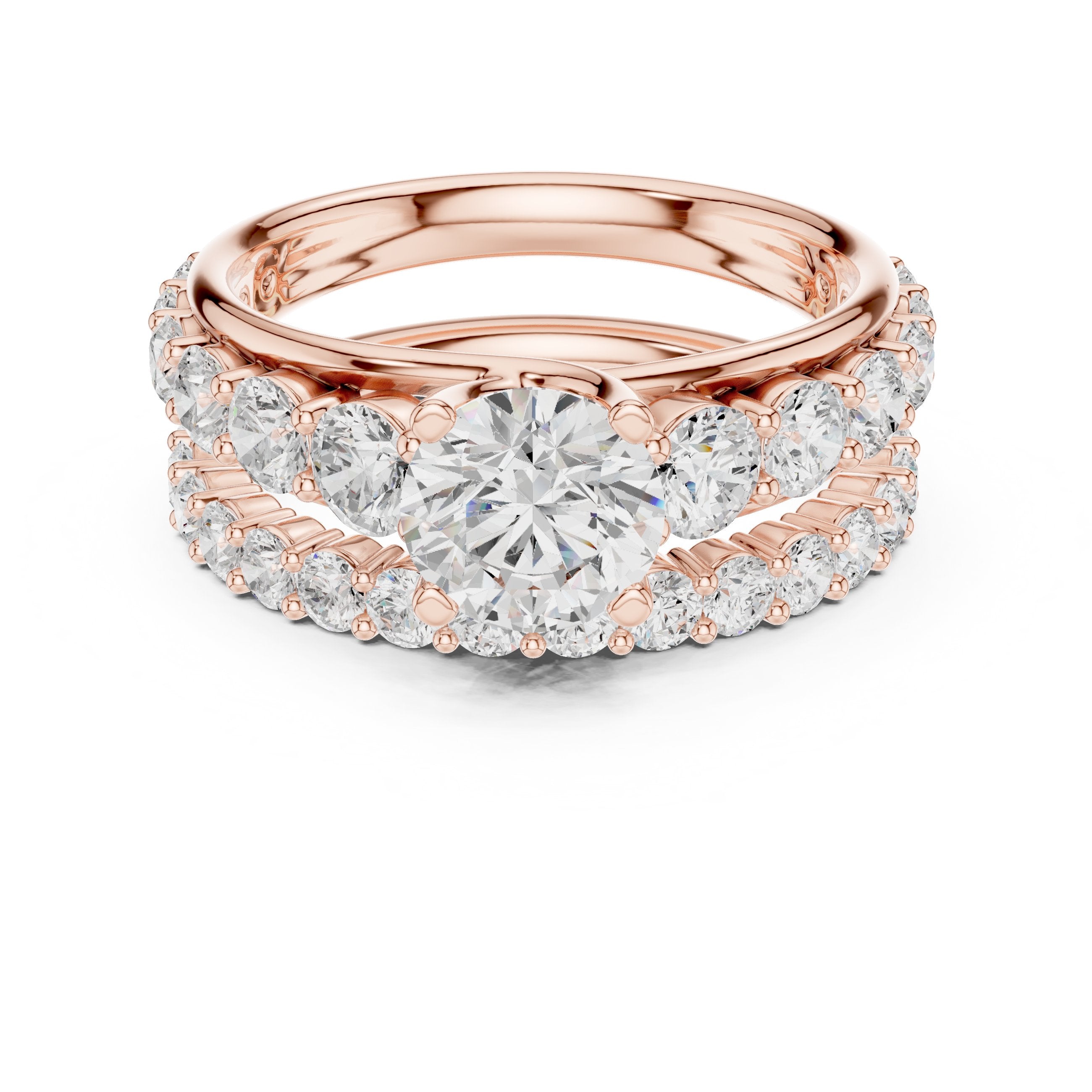 Round Diamond Halo Engagement Ring with Double Pavé Wrap Band in Rose Gold - VYKA Diamonds