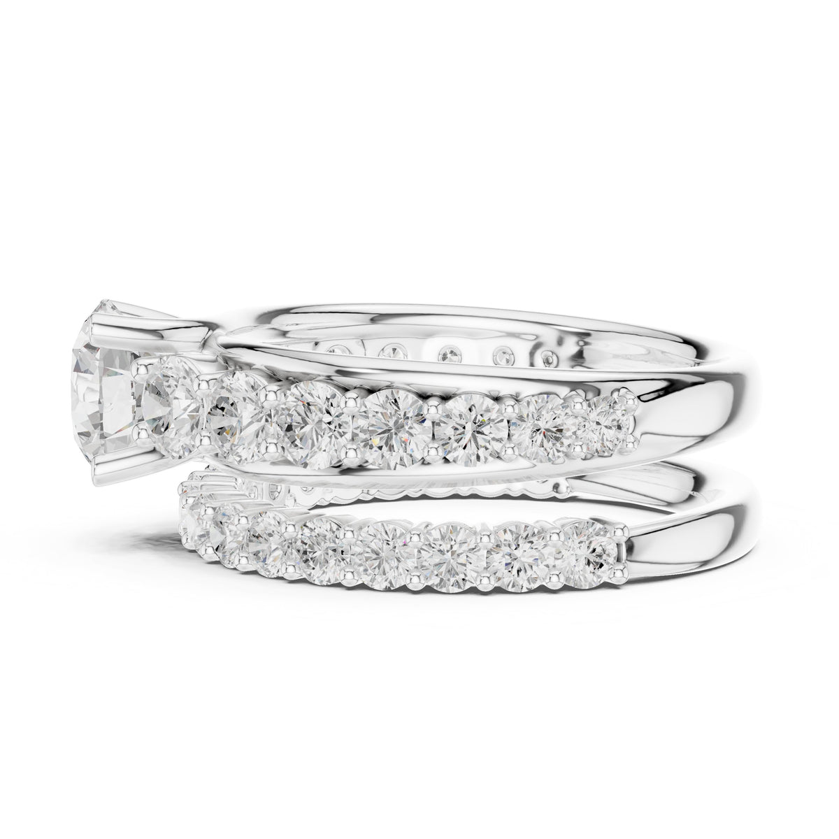 Round Diamond Halo Engagement Ring with Double Pavé Wrap Band