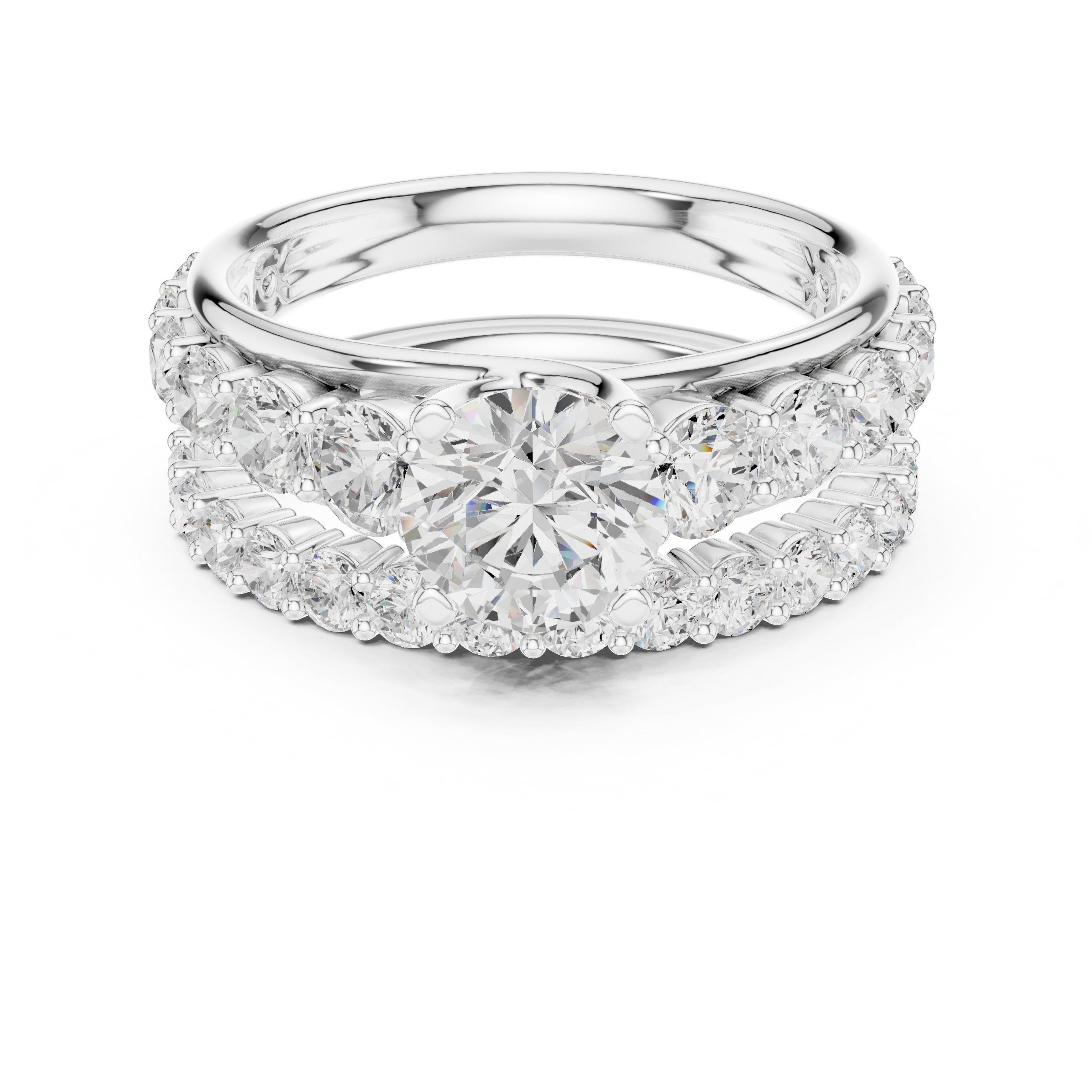 Round Diamond Halo Engagement Ring with Double Pavé Wrap Band in White Gold - VYKA Diamonds
