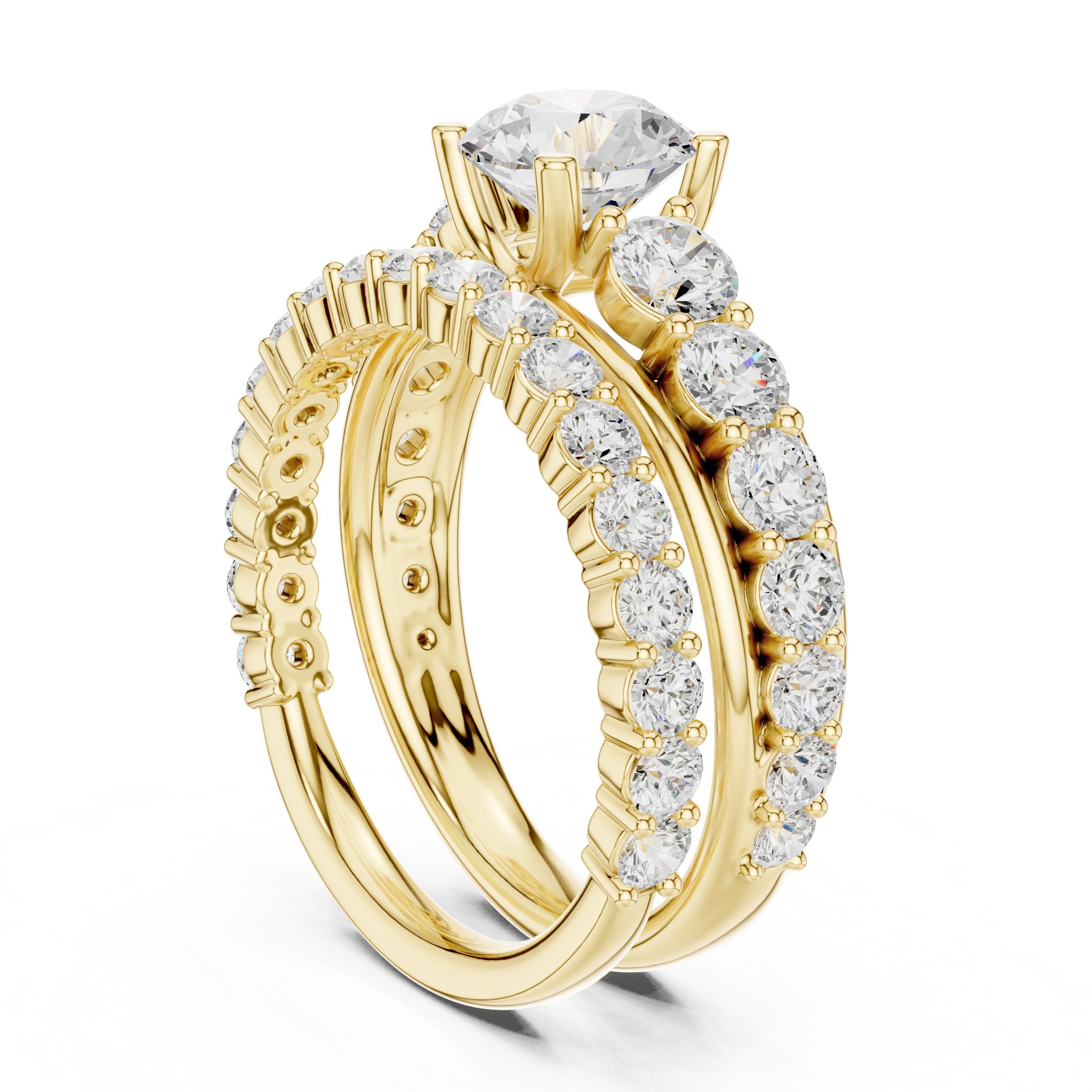 Round Diamond Halo Engagement Ring with Double Pavé Wrap Band in Yellow Gold - VYKA Diamonds