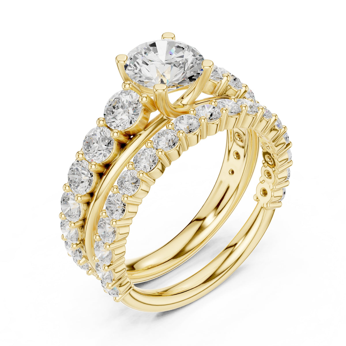 Round Diamond Halo Engagement Ring with Double Pavé Wrap Band