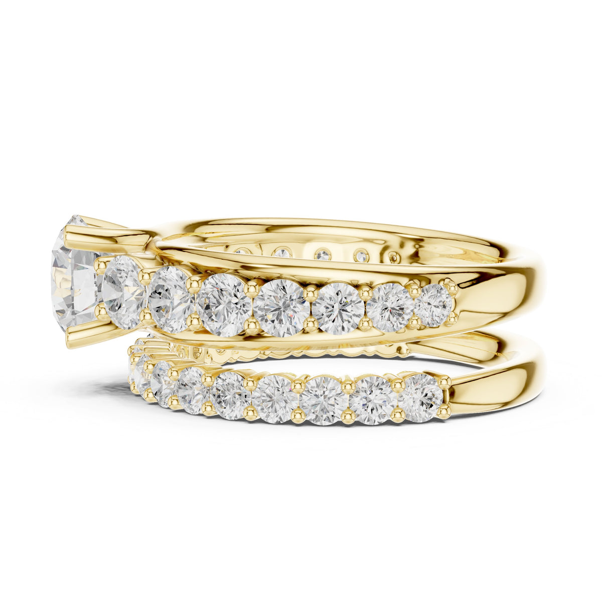 Round Diamond Halo Engagement Ring with Double Pavé Wrap Band