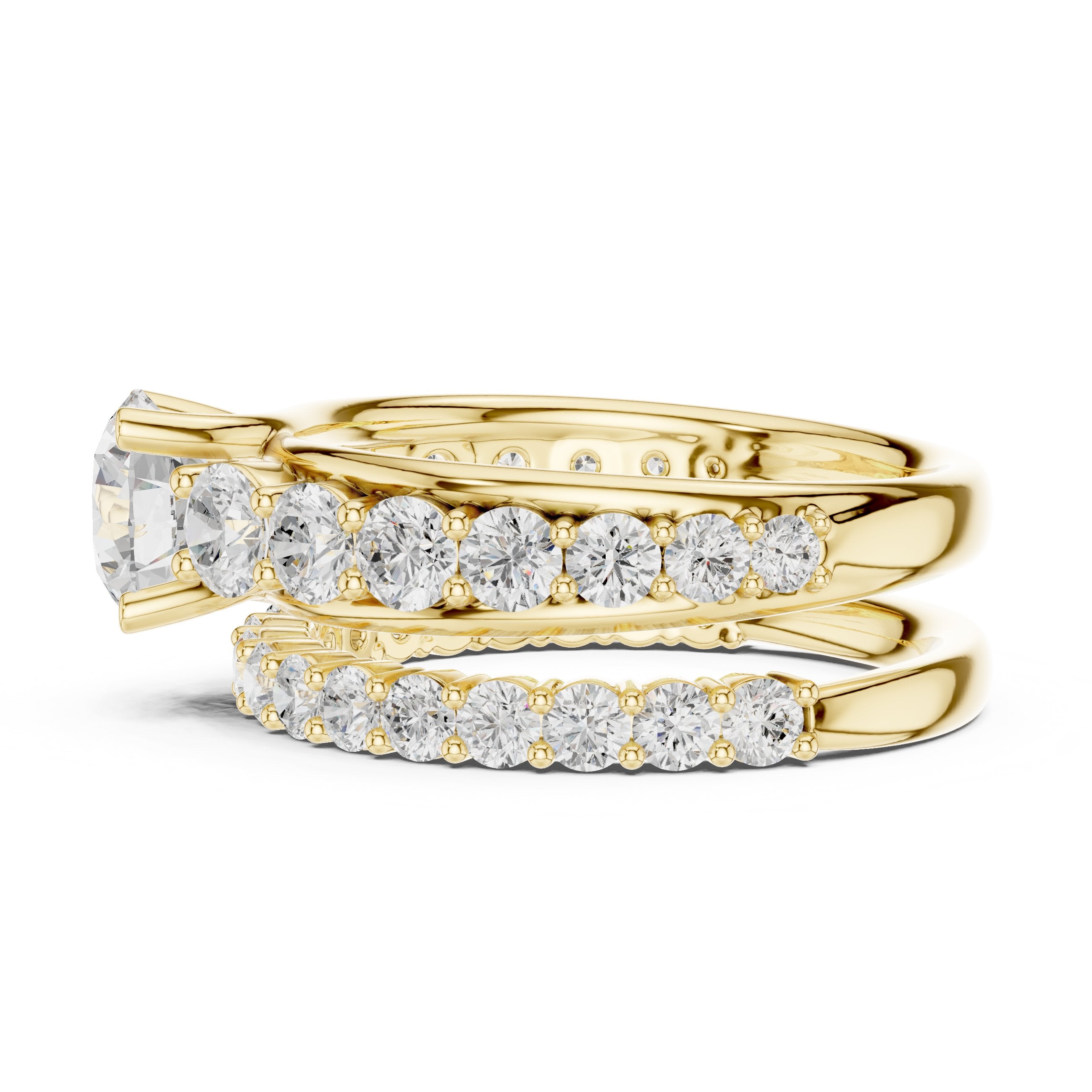 Round Diamond Halo Engagement Ring with Double Pavé Wrap Band in Yellow Gold - VYKA Diamonds