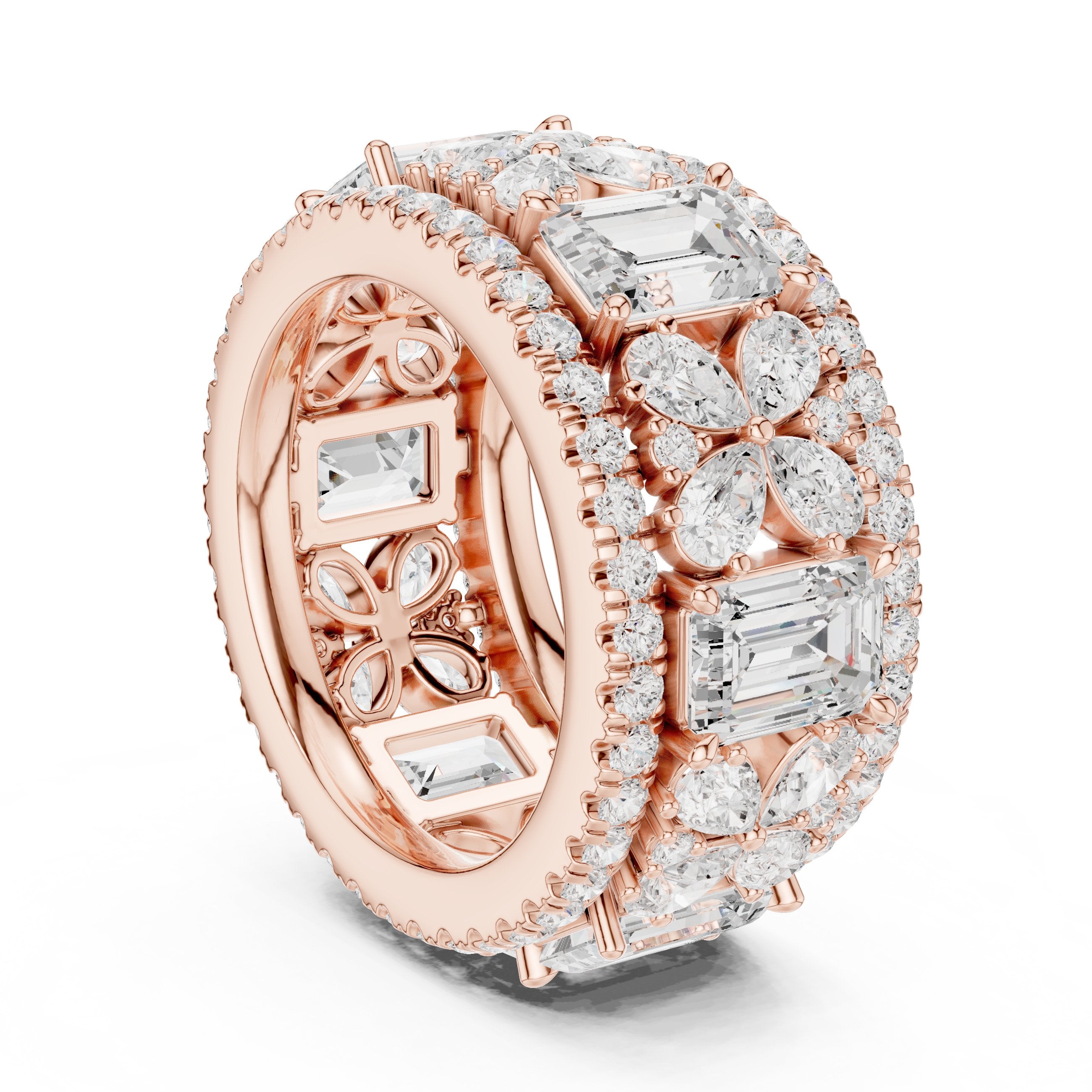 Mixed Shape Diamond Wide Cluster Cocktail Band in Rose Gold - VYKA Diamonds