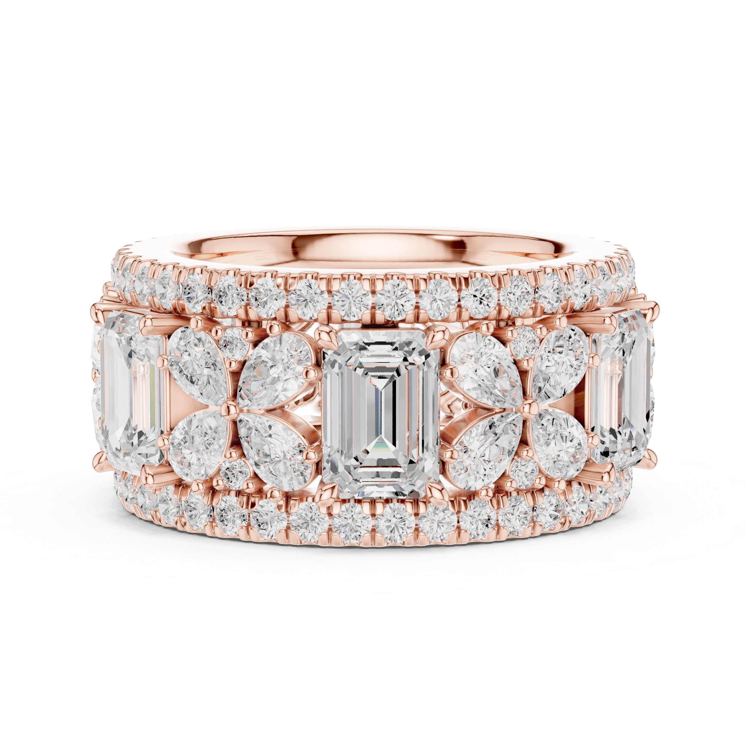 Mixed Shape Diamond Wide Cluster Cocktail Band in Rose Gold - VYKA Diamonds