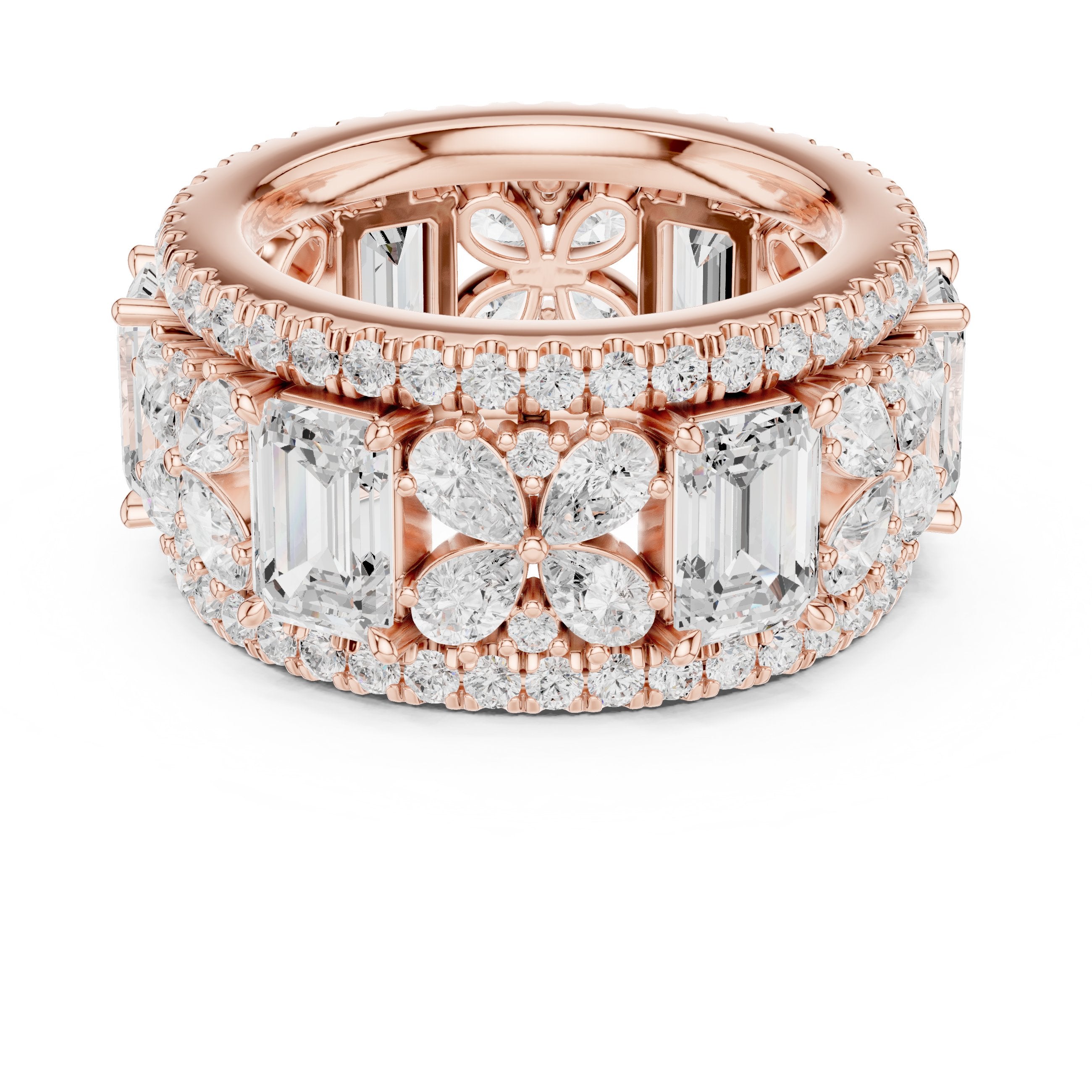 Mixed Shape Diamond Wide Cluster Cocktail Band in Rose Gold - VYKA Diamonds