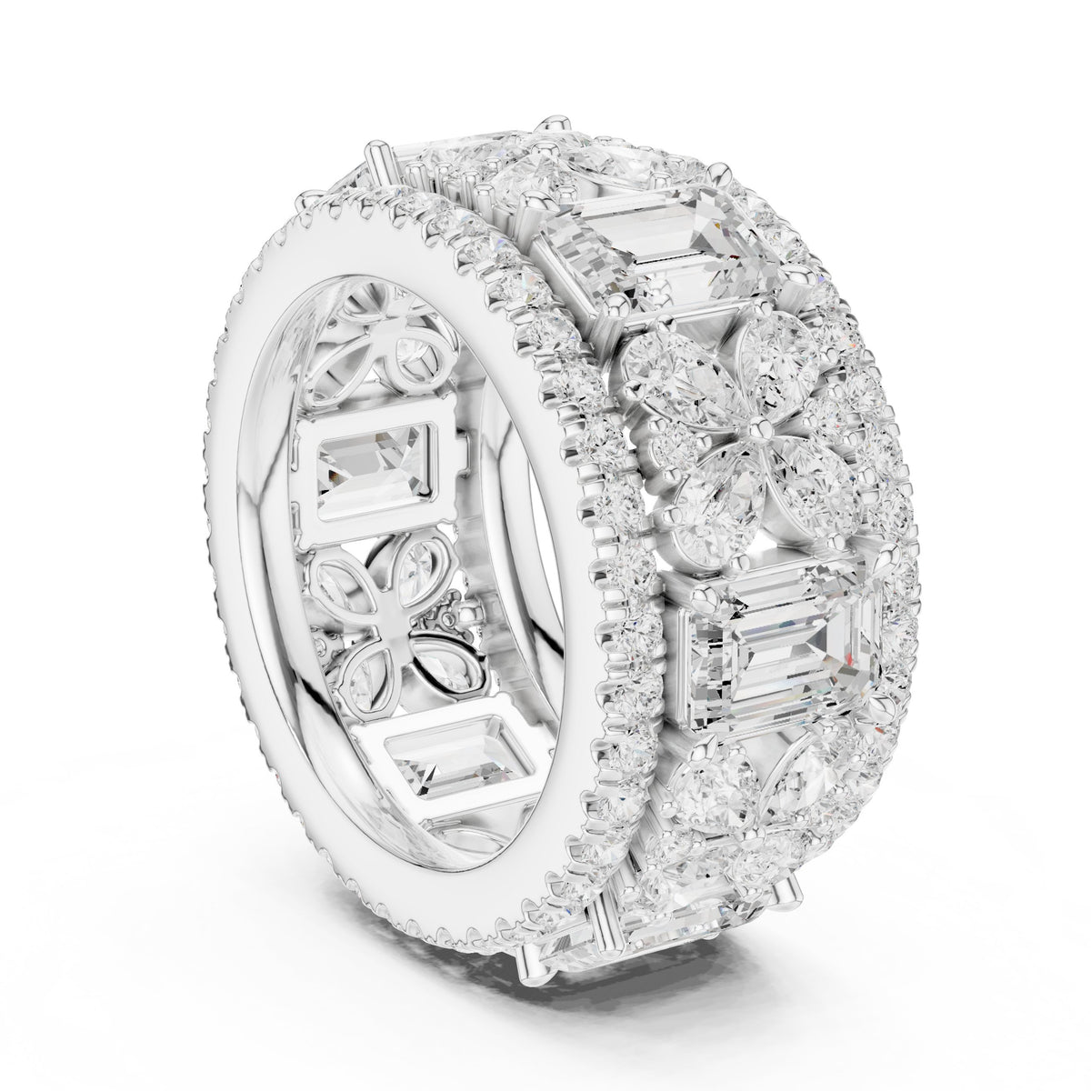 Mixed Shape Diamond Wide Cluster Cocktail Band