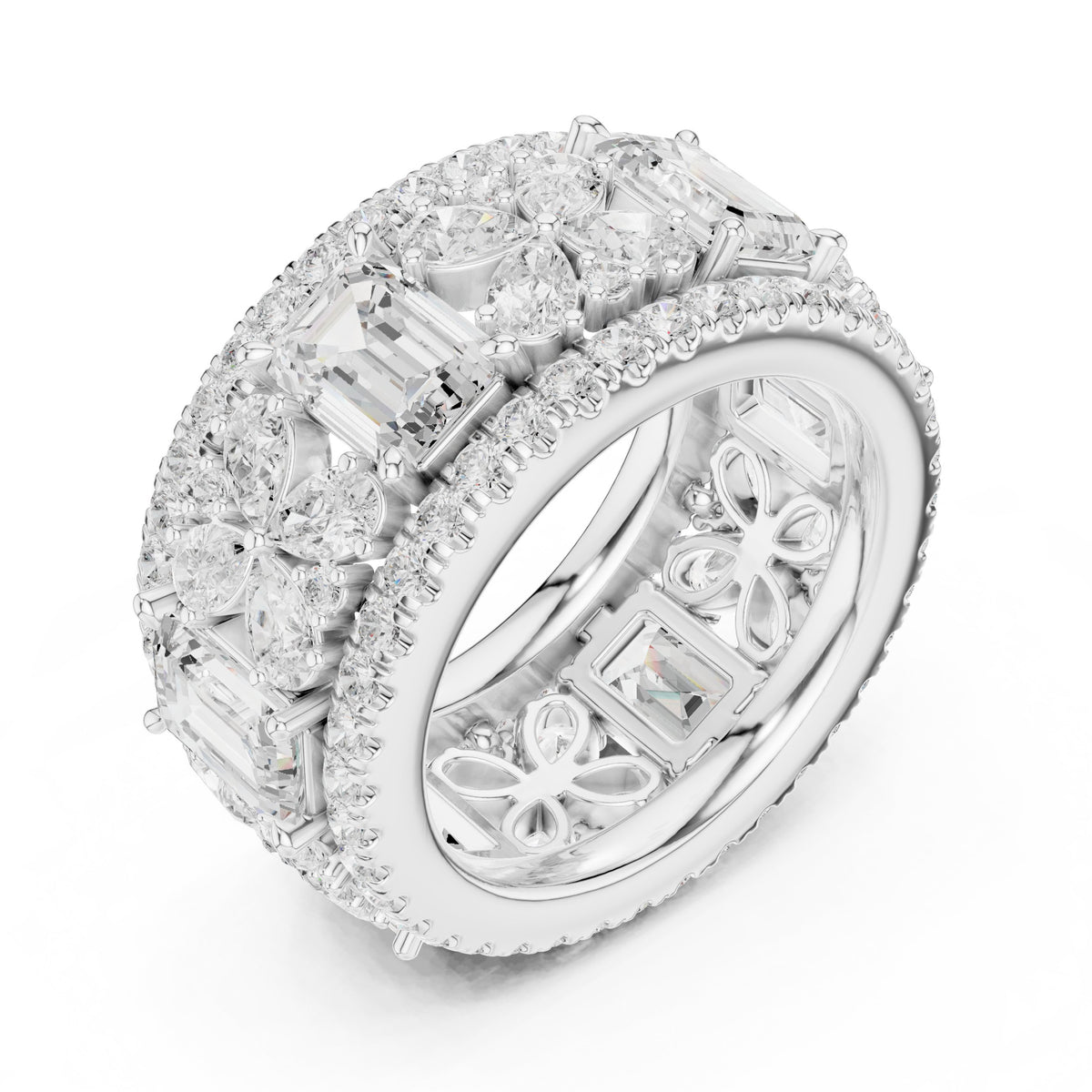 Mixed Shape Diamond Wide Cluster Cocktail Band