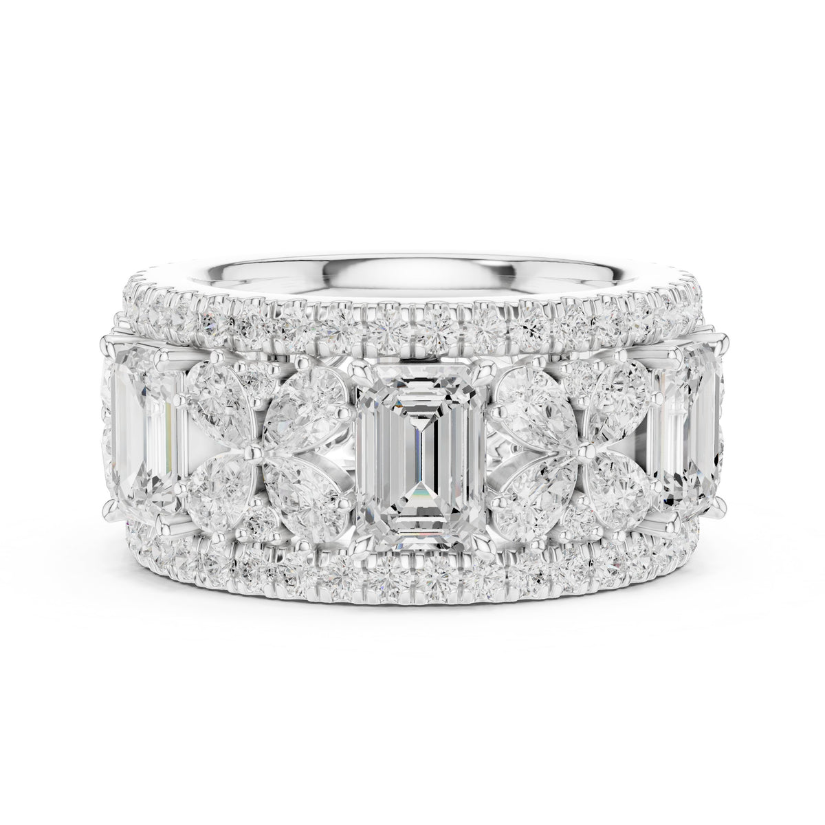 Mixed Shape Diamond Wide Cluster Cocktail Band