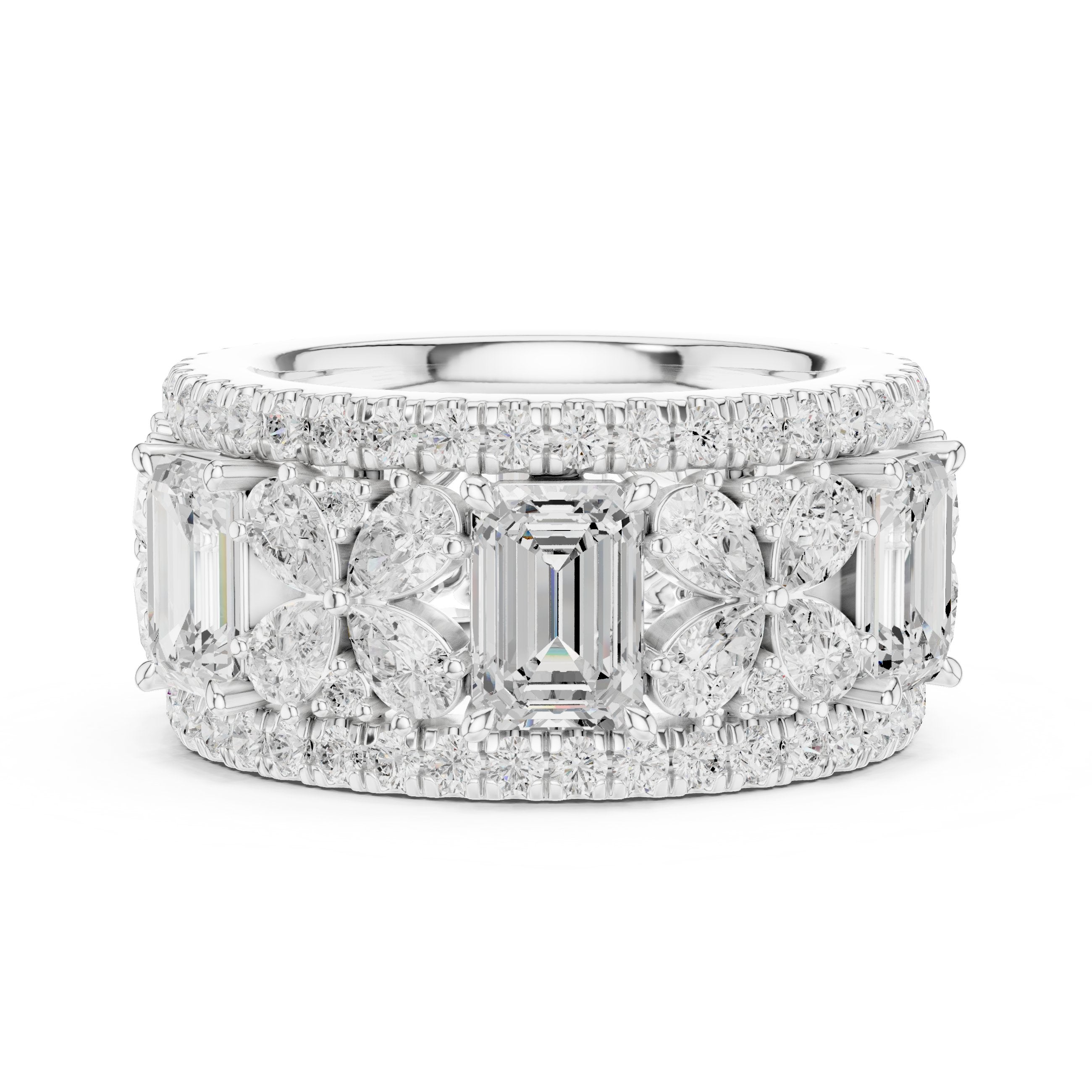 Mixed Shape Diamond Wide Cluster Cocktail Band in White Gold - VYKA Diamonds