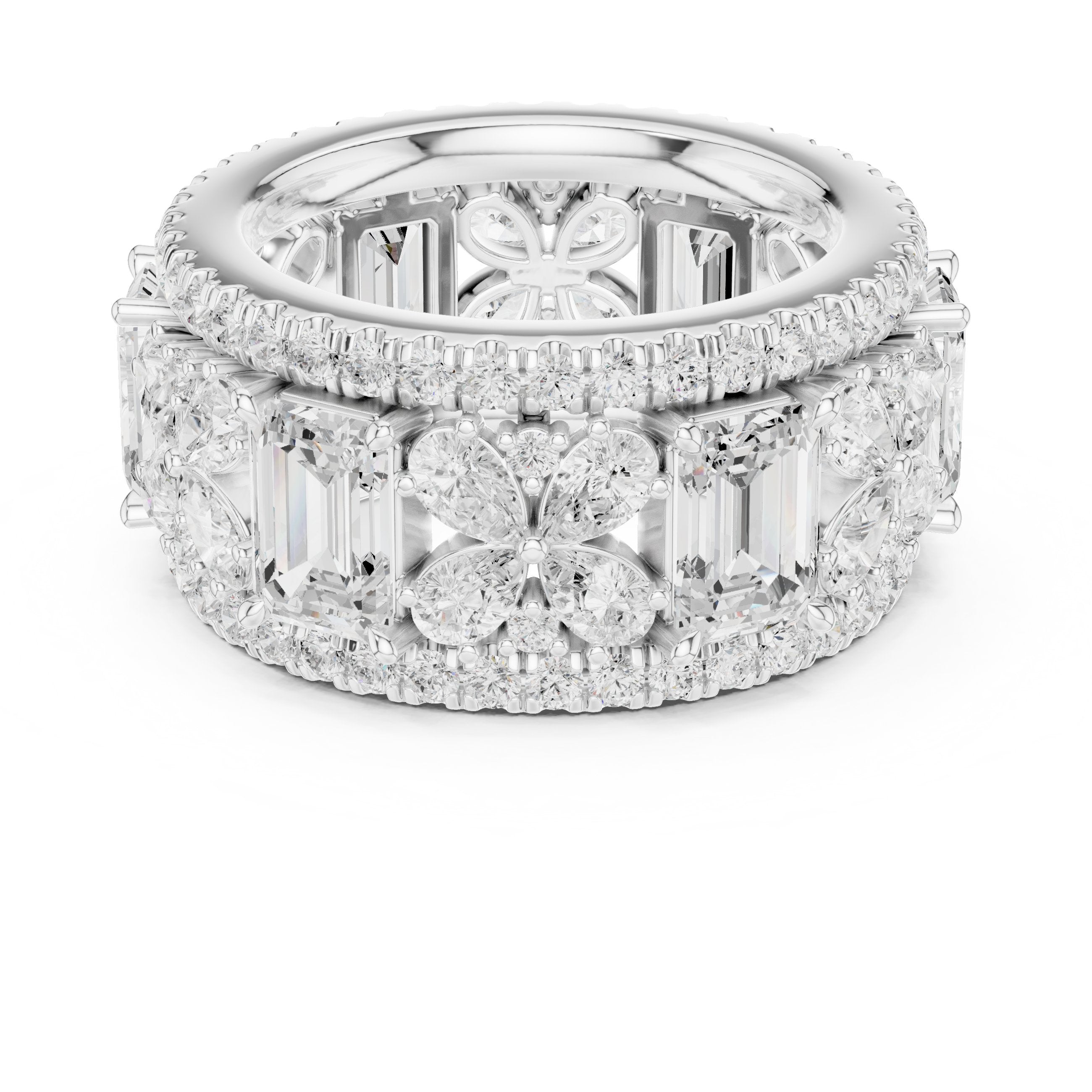 Mixed Shape Diamond Wide Cluster Cocktail Band in White Gold - VYKA Diamonds