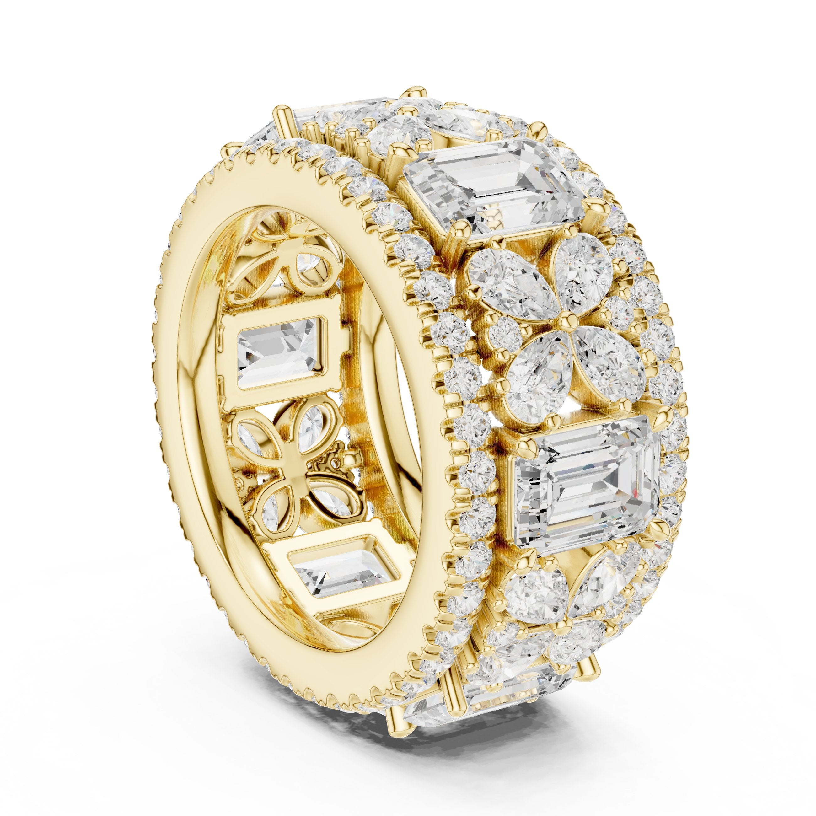 Mixed Shape Diamond Wide Cluster Cocktail Band in Yellow Gold - VYKA Diamonds