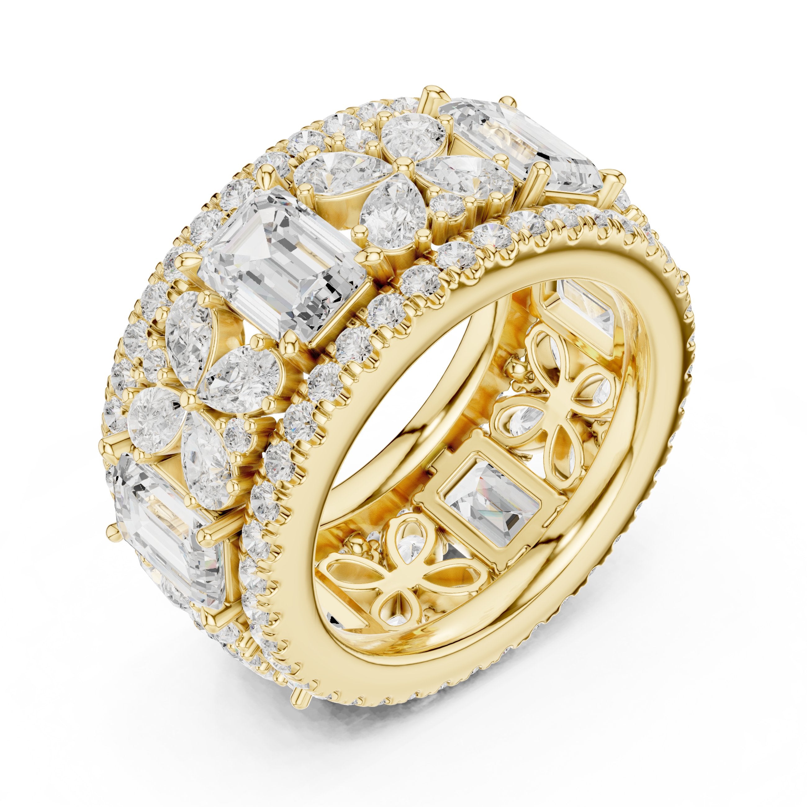 Mixed Shape Diamond Wide Cluster Cocktail Band in Yellow Gold - VYKA Diamonds