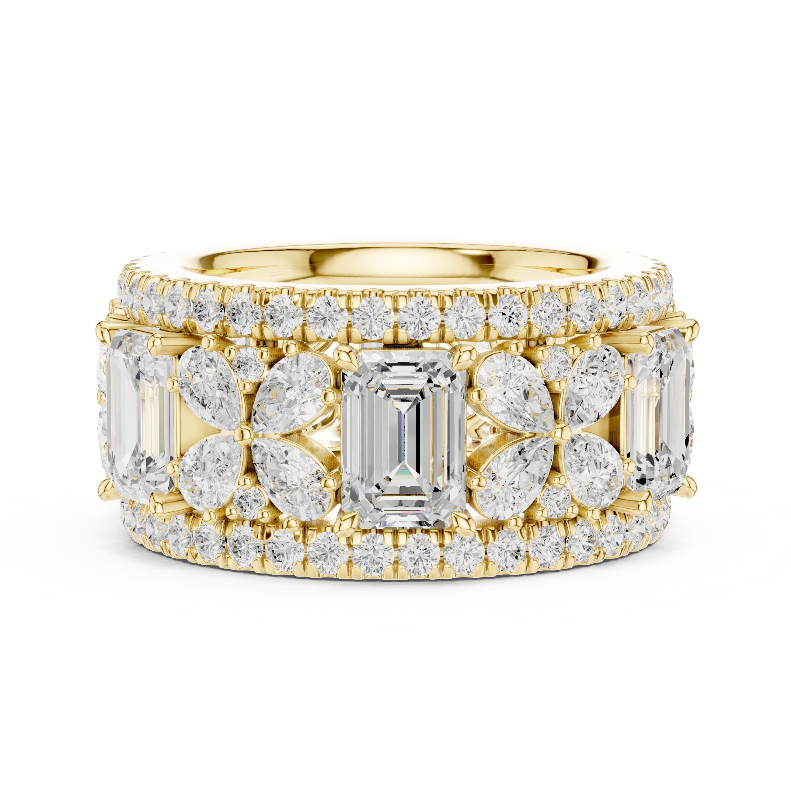 Mixed Shape Diamond Wide Cluster Cocktail Band in Yellow Gold - VYKA Diamonds
