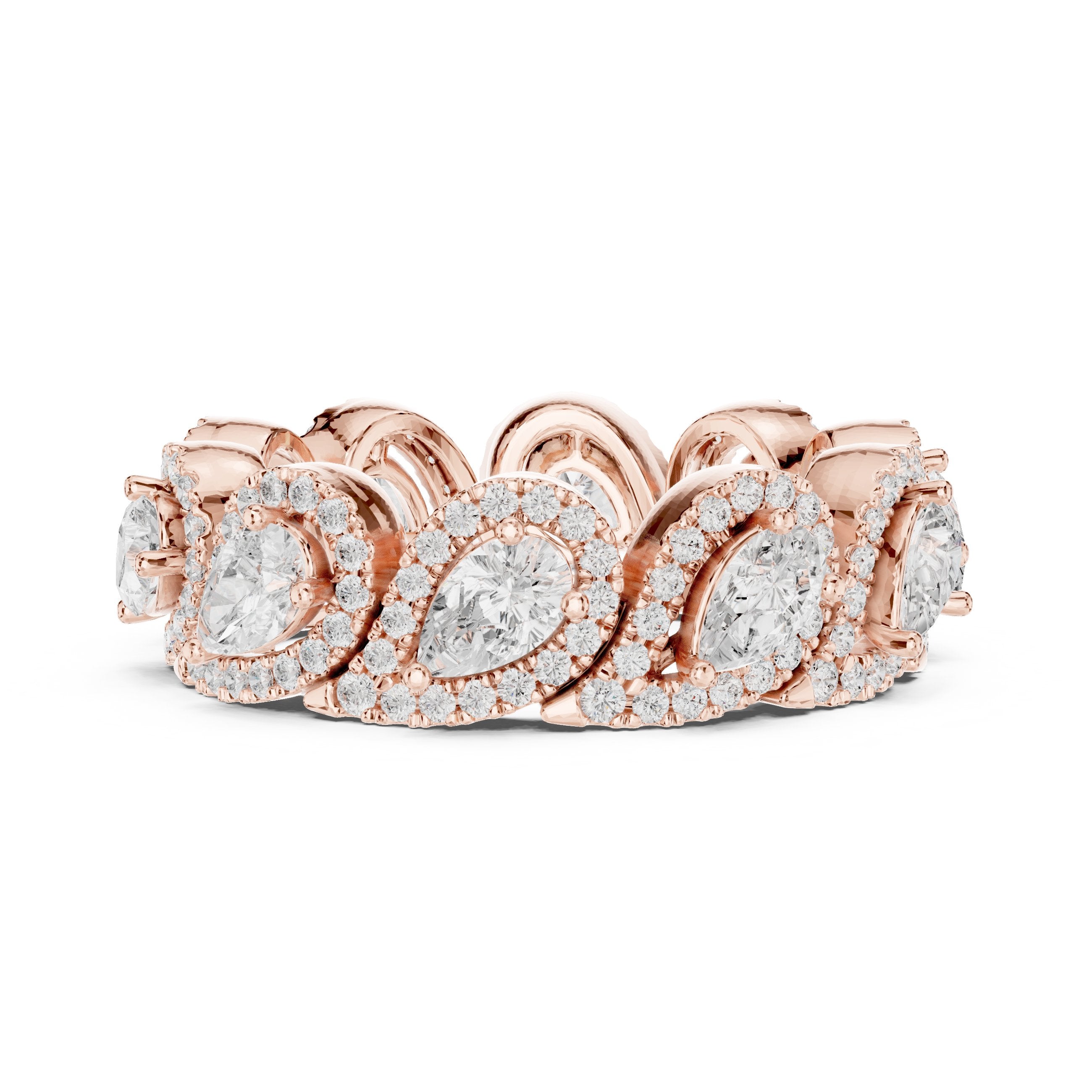 Pear Diamond Halo Cluster Eternity Band in Rose Gold - VYKA Diamonds