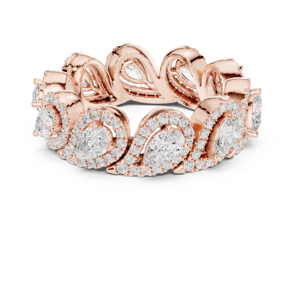Pear Diamond Halo Cluster Eternity Band