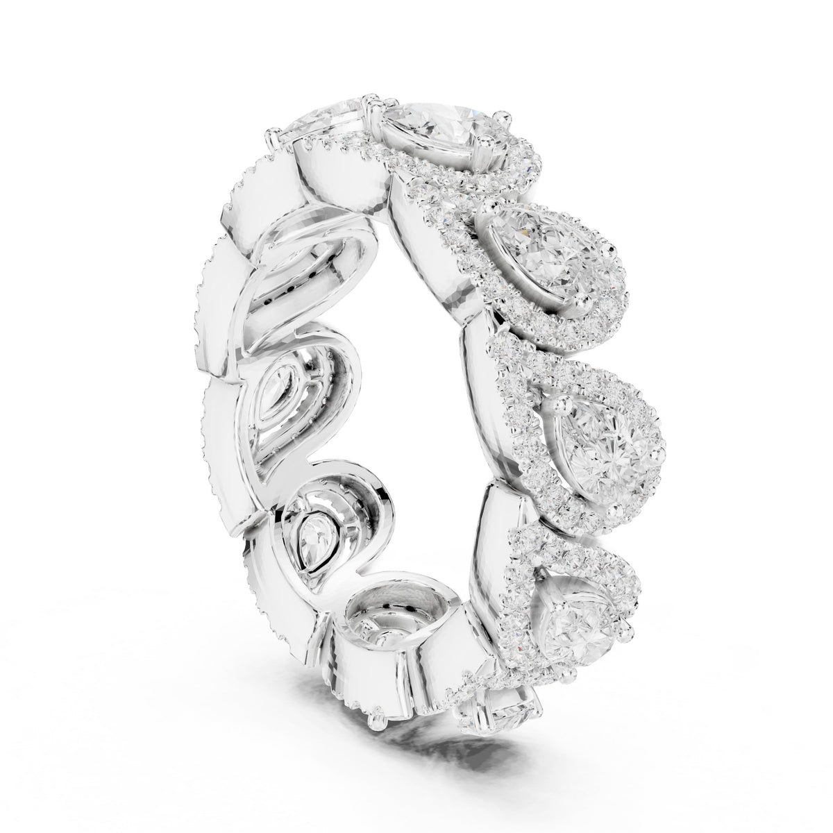 Pear Diamond Halo Cluster Eternity Band