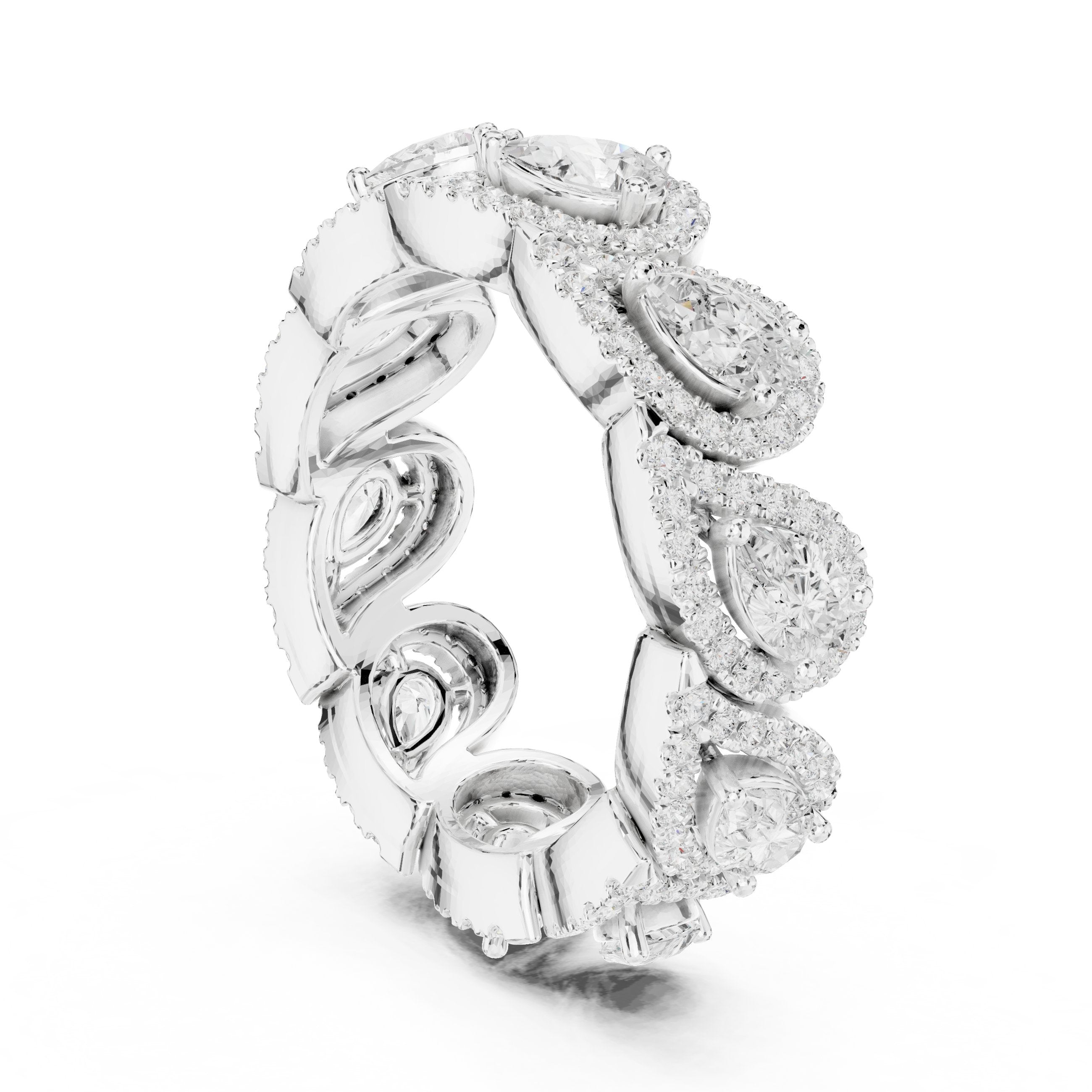 Pear Diamond Halo Cluster Eternity Band in White Gold - VYKA Diamonds