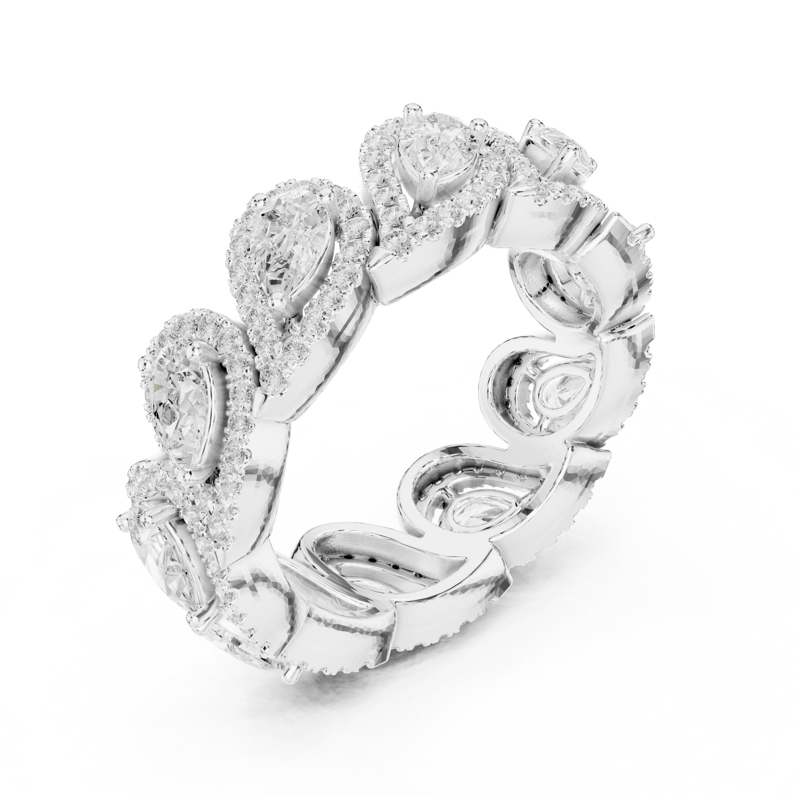 Pear Diamond Halo Cluster Eternity Band in White Gold - VYKA Diamonds