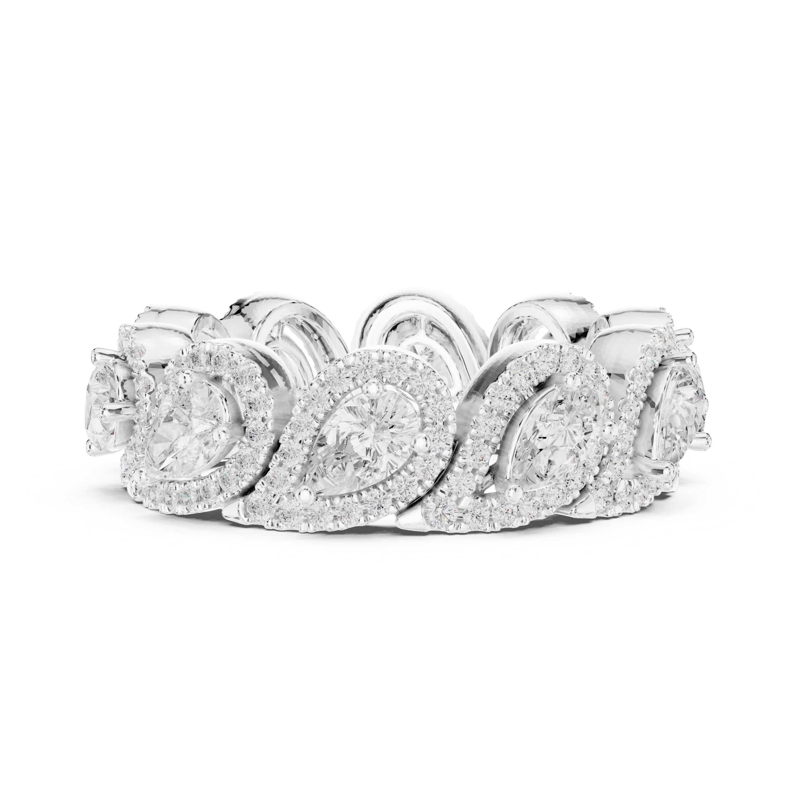 Pear Diamond Halo Cluster Eternity Band in White Gold - VYKA Diamonds