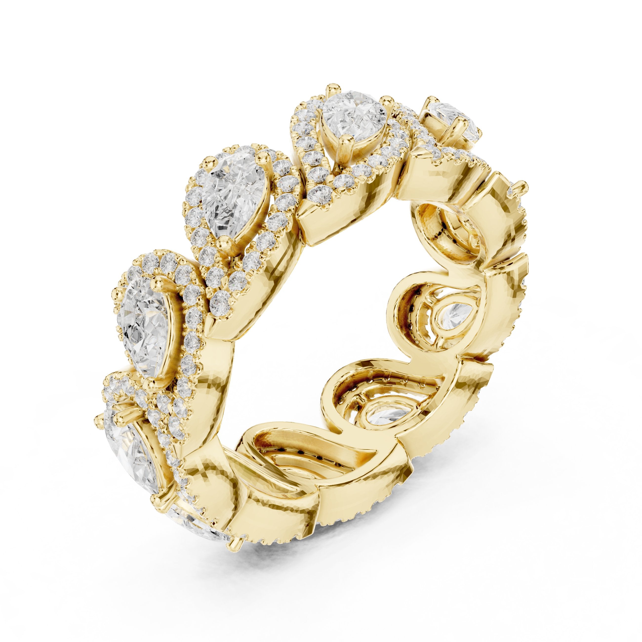 Pear Diamond Halo Cluster Eternity Band in Yellow Gold - VYKA Diamonds