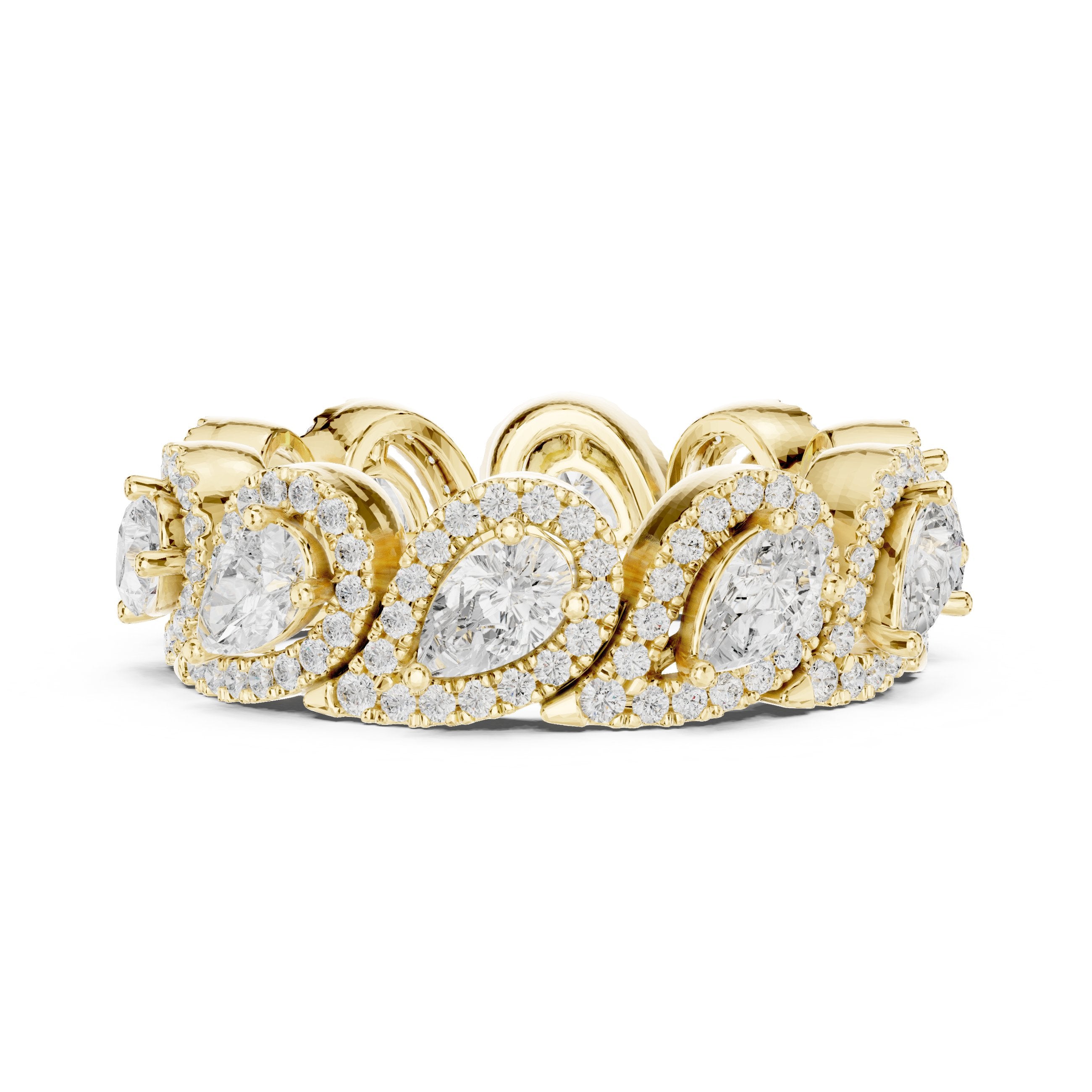 Pear Diamond Halo Cluster Eternity Band in Yellow Gold - VYKA Diamonds