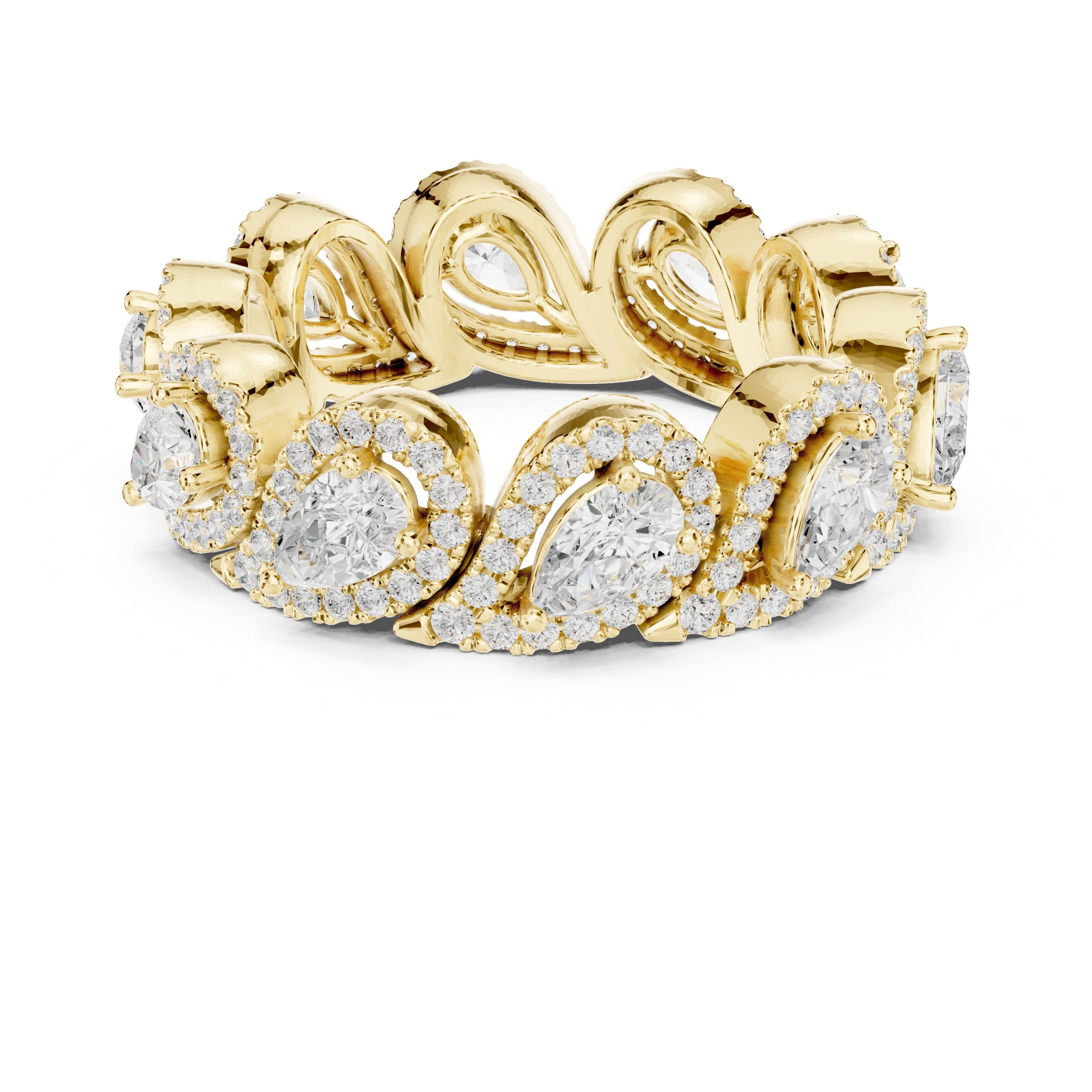 Pear Diamond Halo Cluster Eternity Band in Yellow Gold - VYKA Diamonds