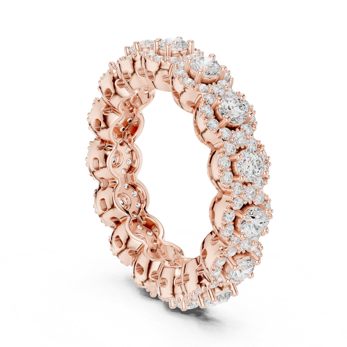 Round Diamond Cluster Halo Eternity Band