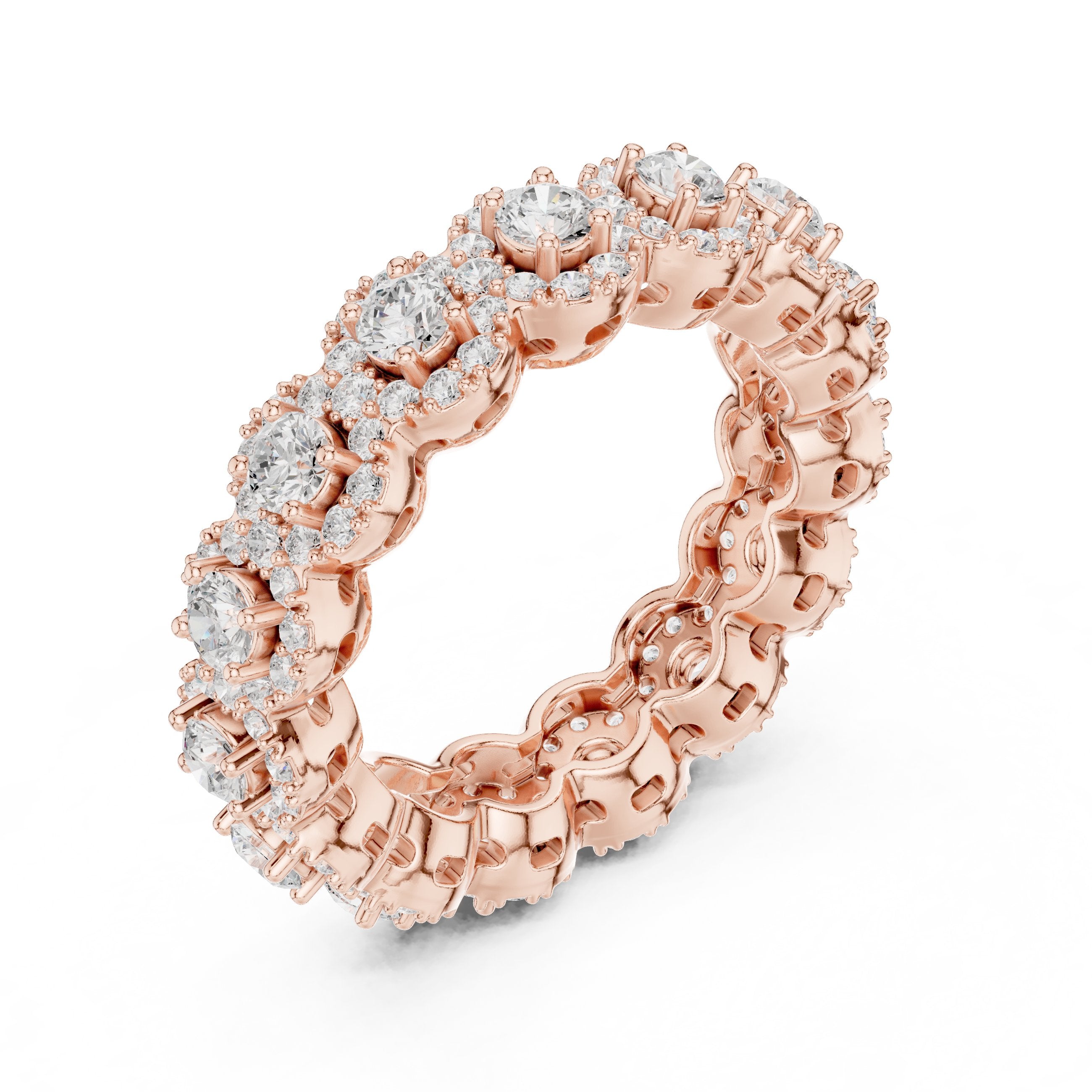 Round Diamond Cluster Halo Eternity Band in Rose Gold - VYKA Diamonds