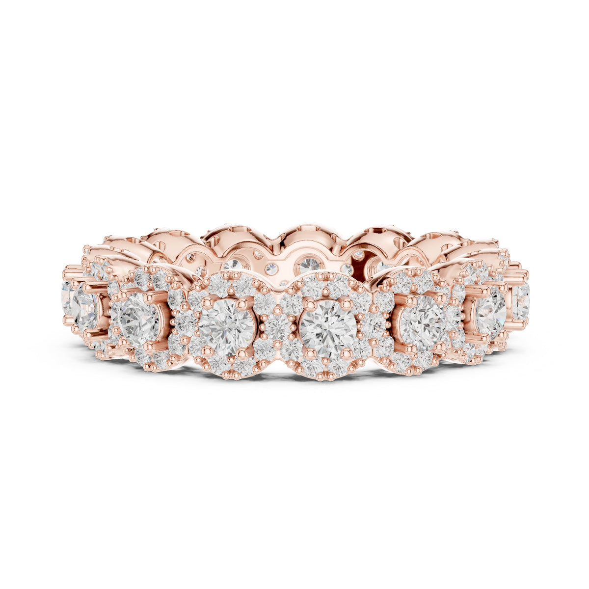 Round Diamond Cluster Halo Eternity Band