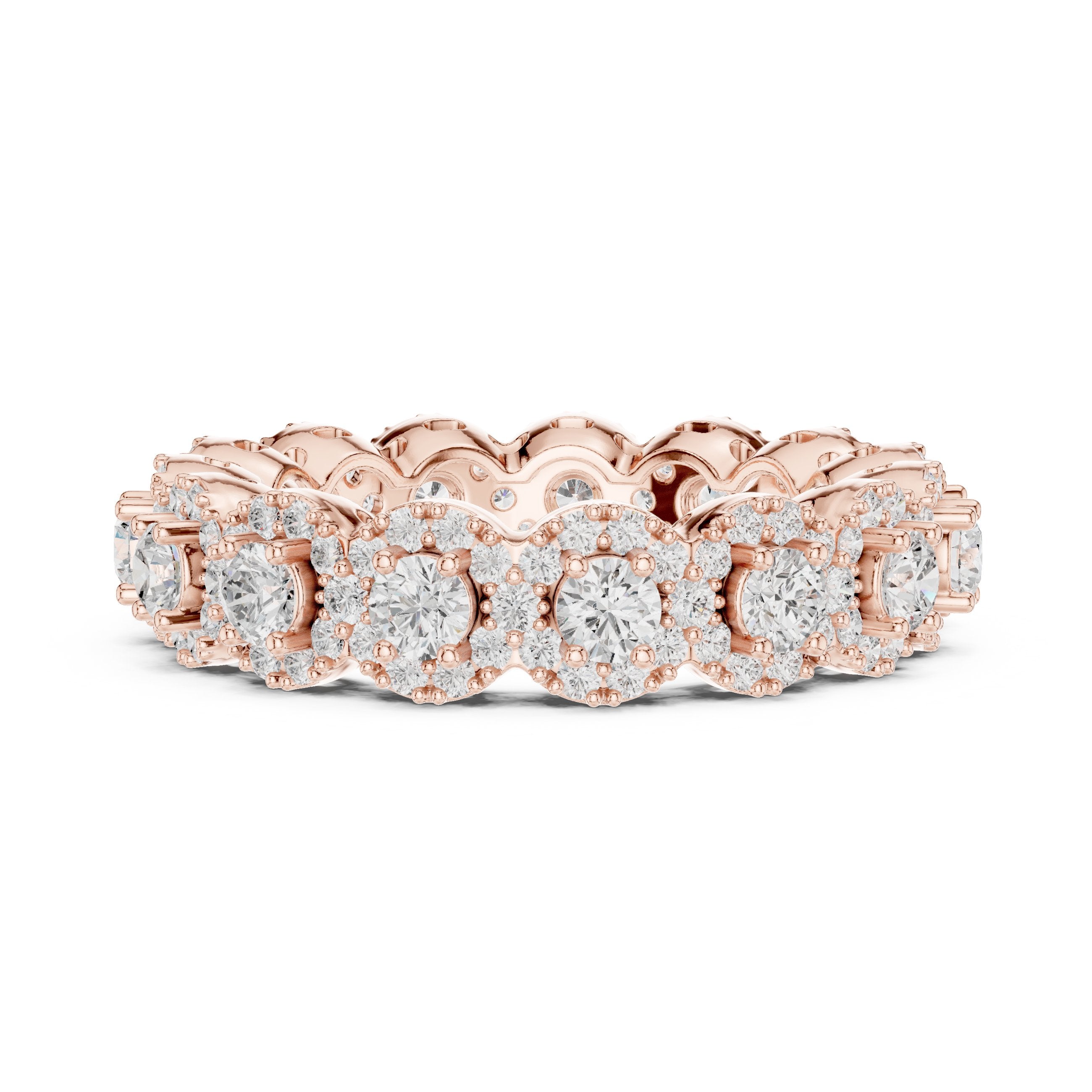 Round Diamond Cluster Halo Eternity Band in Rose Gold - VYKA Diamonds