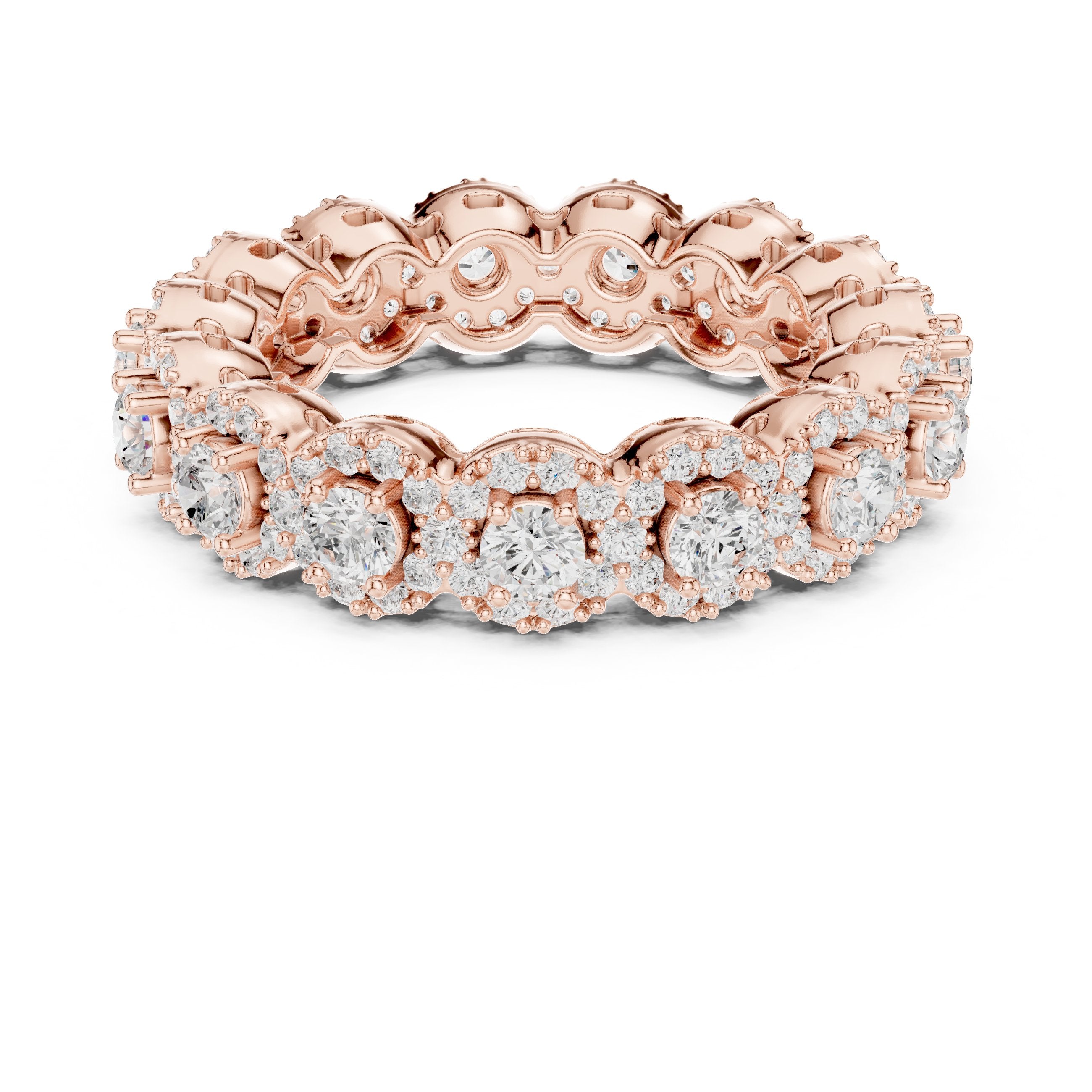 Round Diamond Cluster Halo Eternity Band in Rose Gold - VYKA Diamonds