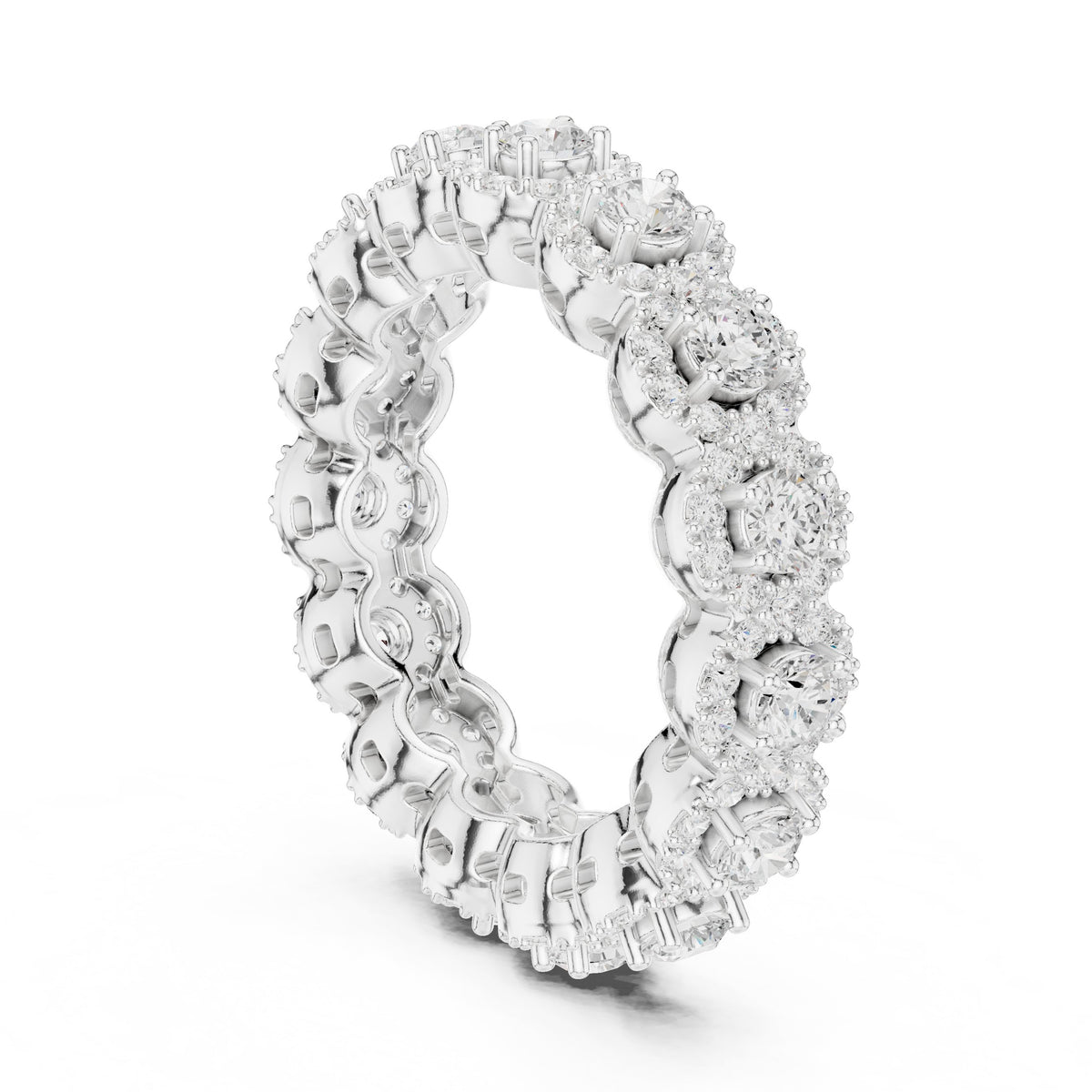 Round Diamond Cluster Halo Eternity Band