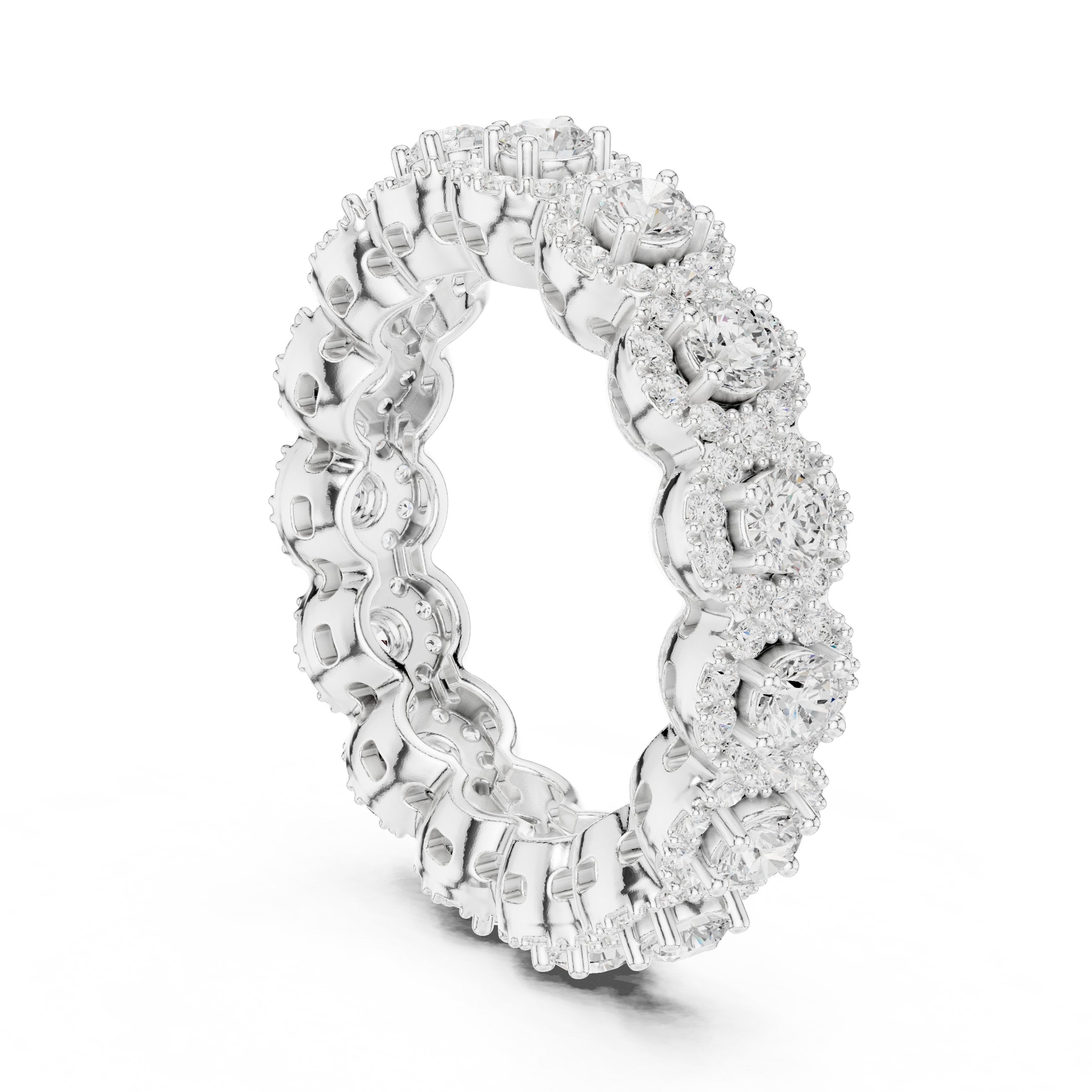 Round Diamond Cluster Halo Eternity Band in White Gold - VYKA Diamonds