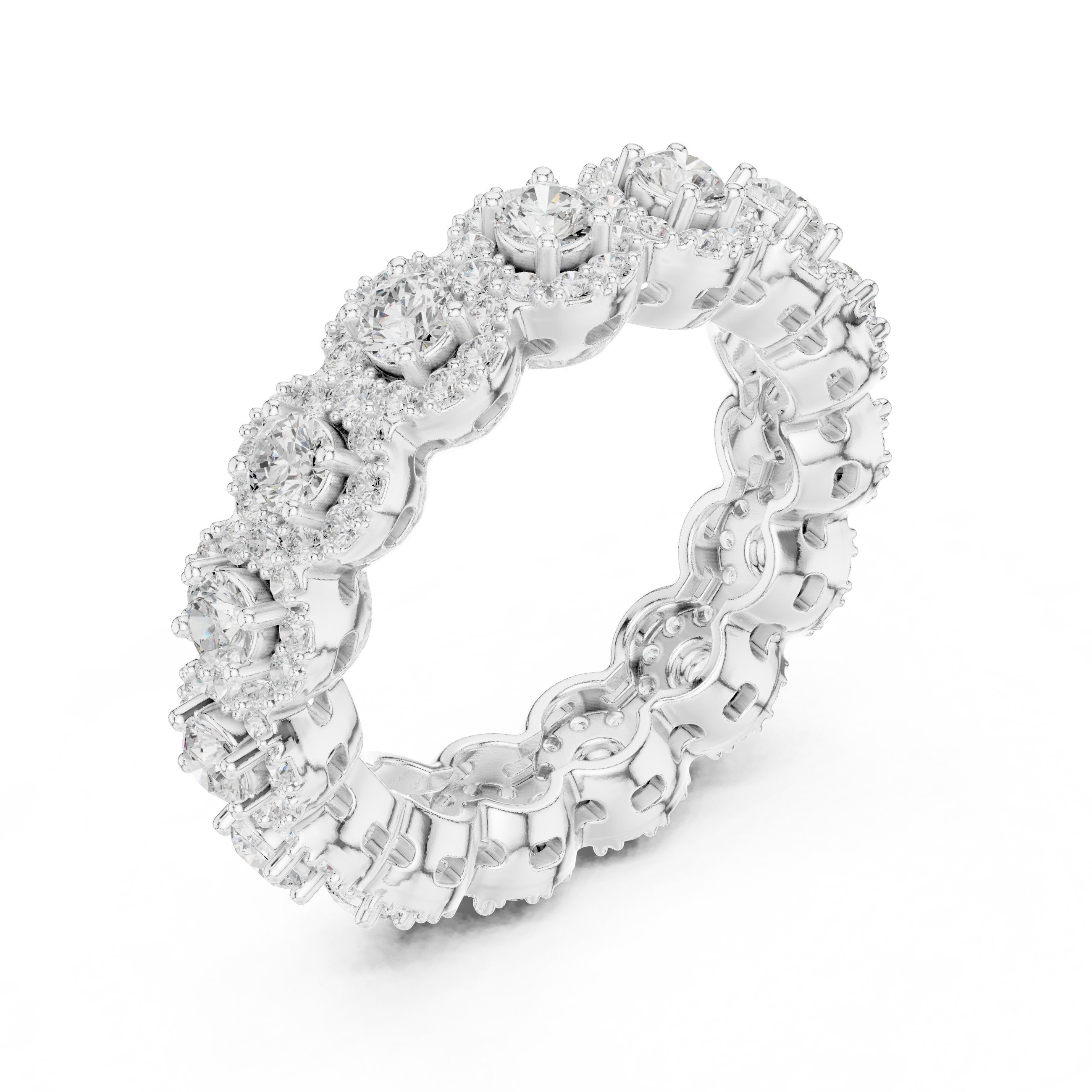 Round Diamond Cluster Halo Eternity Band in White Gold - VYKA Diamonds