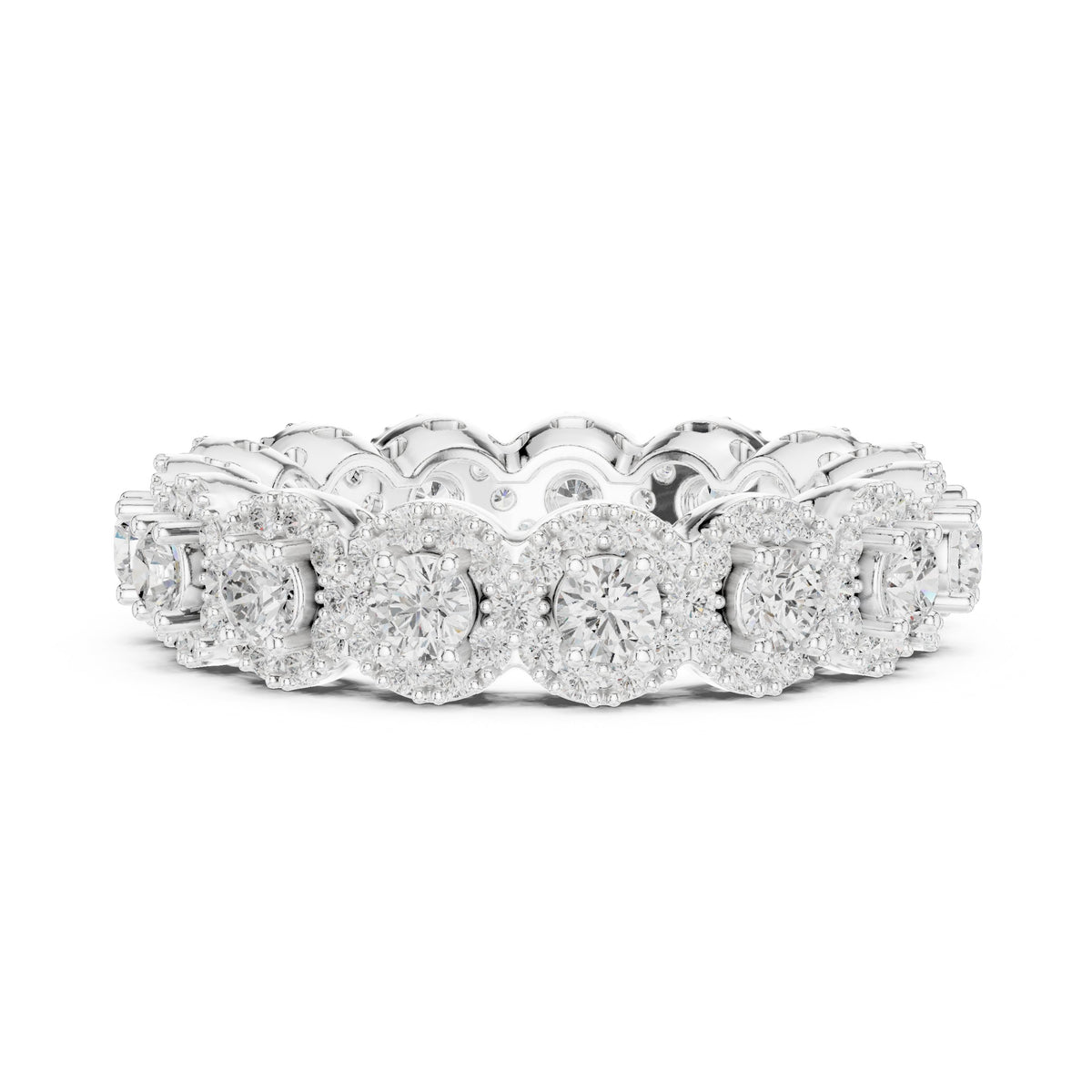 Round Diamond Cluster Halo Eternity Band