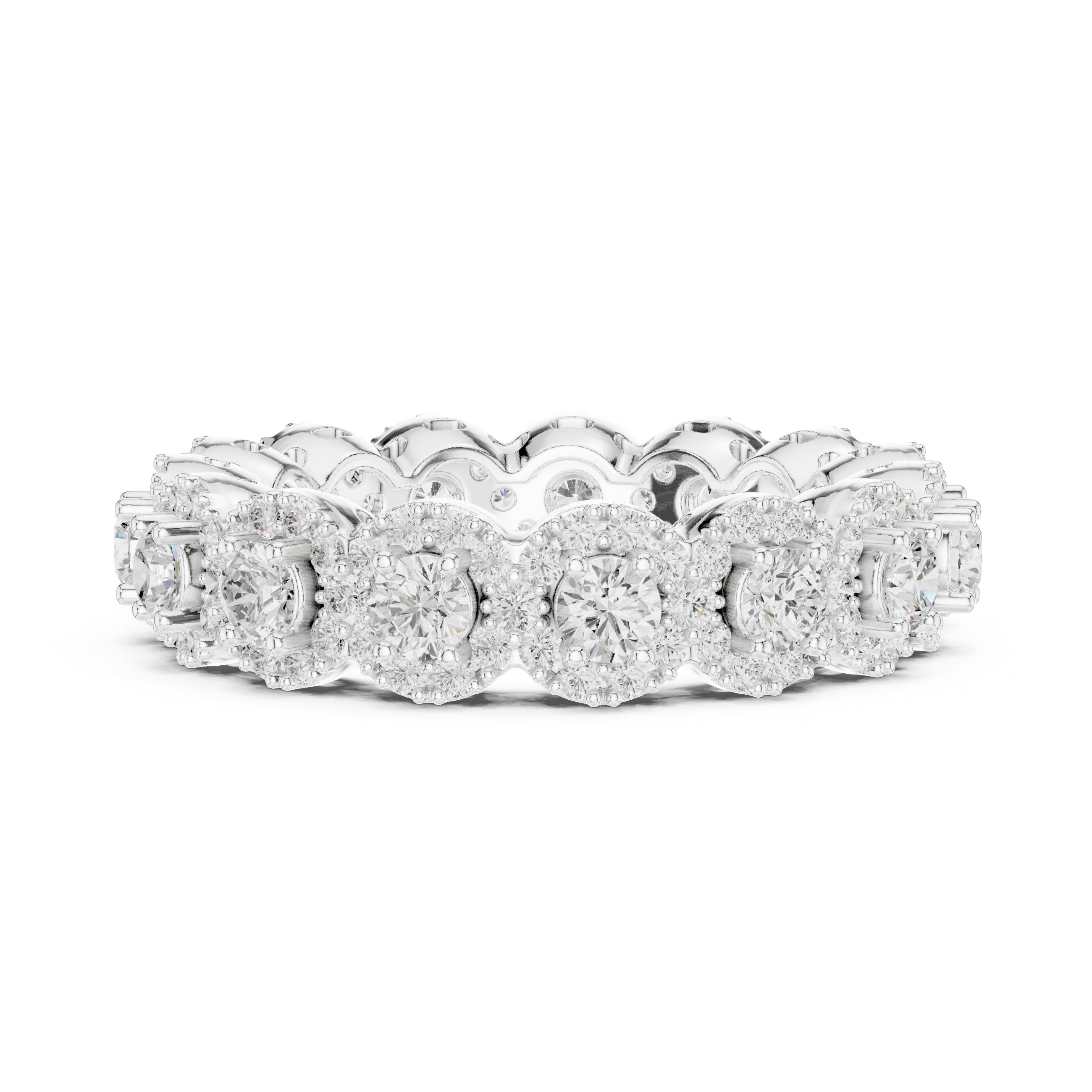Round Diamond Cluster Halo Eternity Band in White Gold - VYKA Diamonds