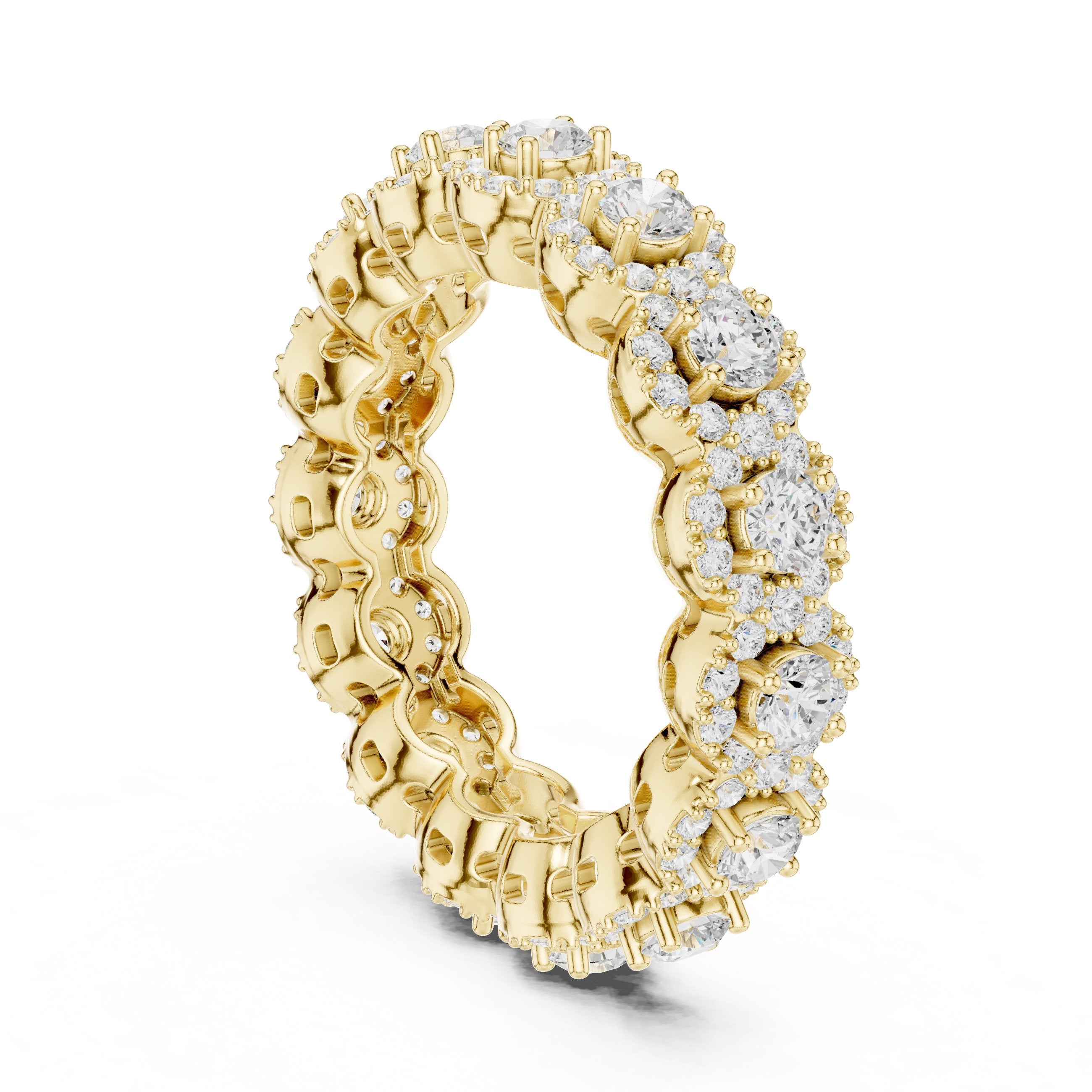 Round Diamond Cluster Halo Eternity Band in Yellow Gold - VYKA Diamonds