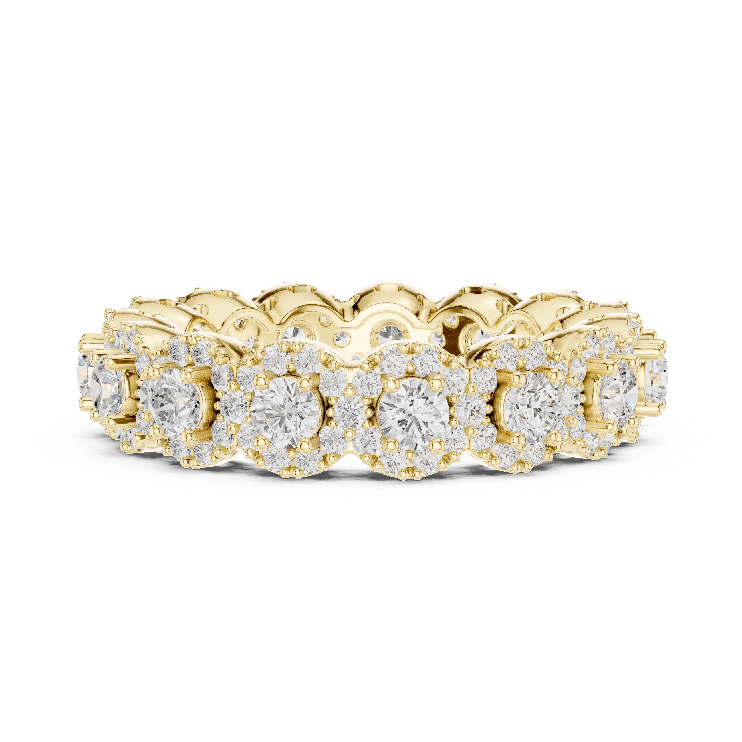 Round Diamond Cluster Halo Eternity Band in Yellow Gold - VYKA Diamonds