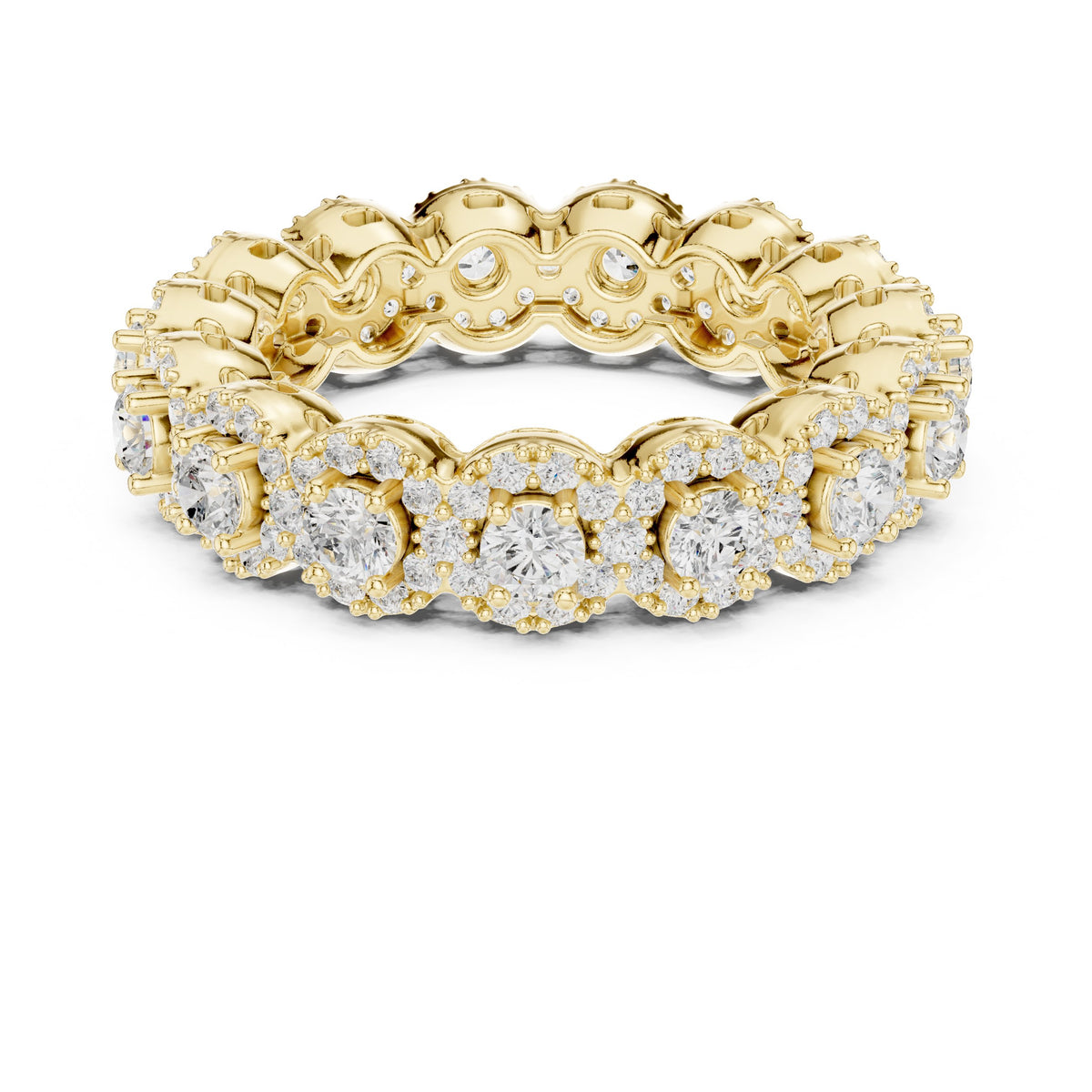 Round Diamond Cluster Halo Eternity Band