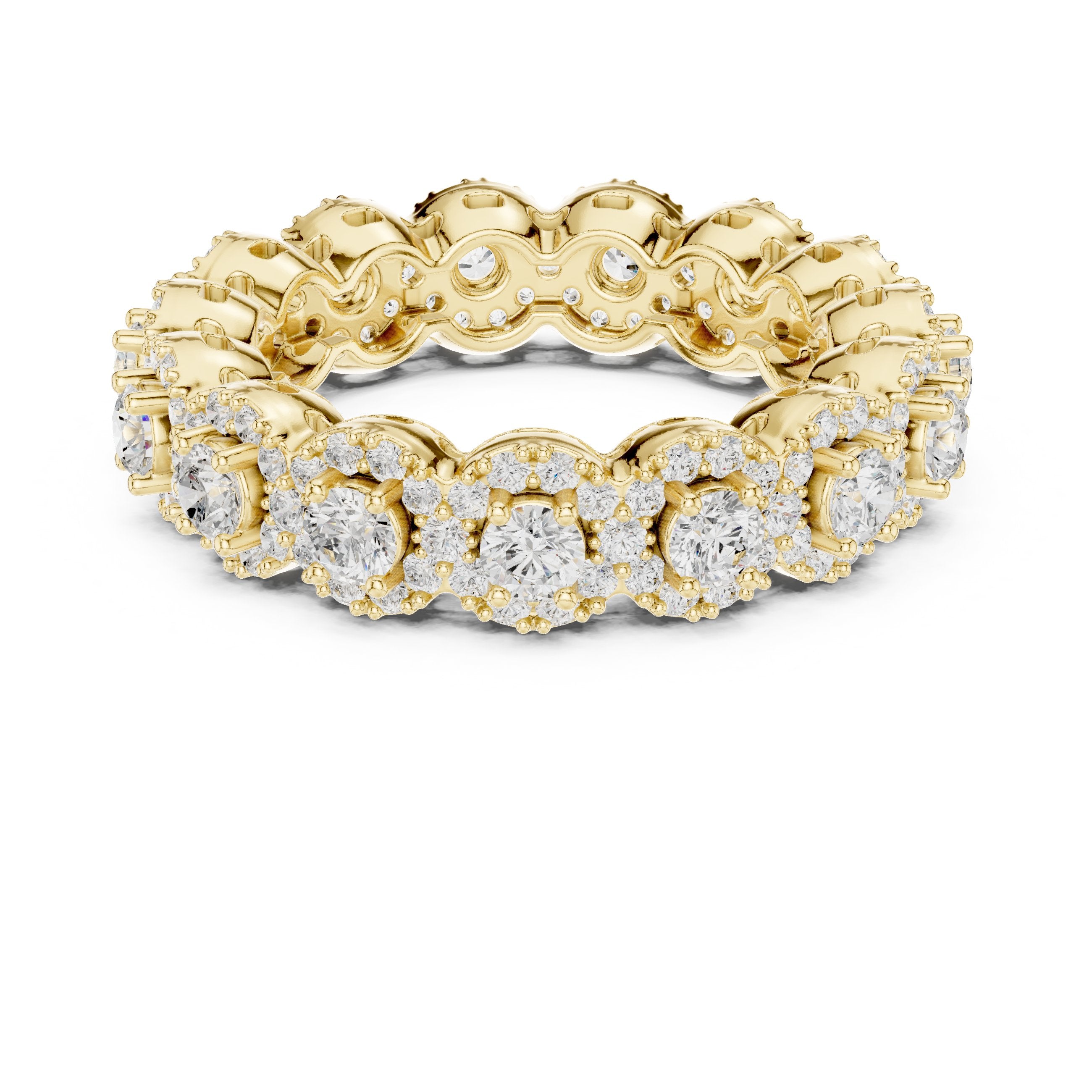 Round Diamond Cluster Halo Eternity Band in Yellow Gold - VYKA Diamonds