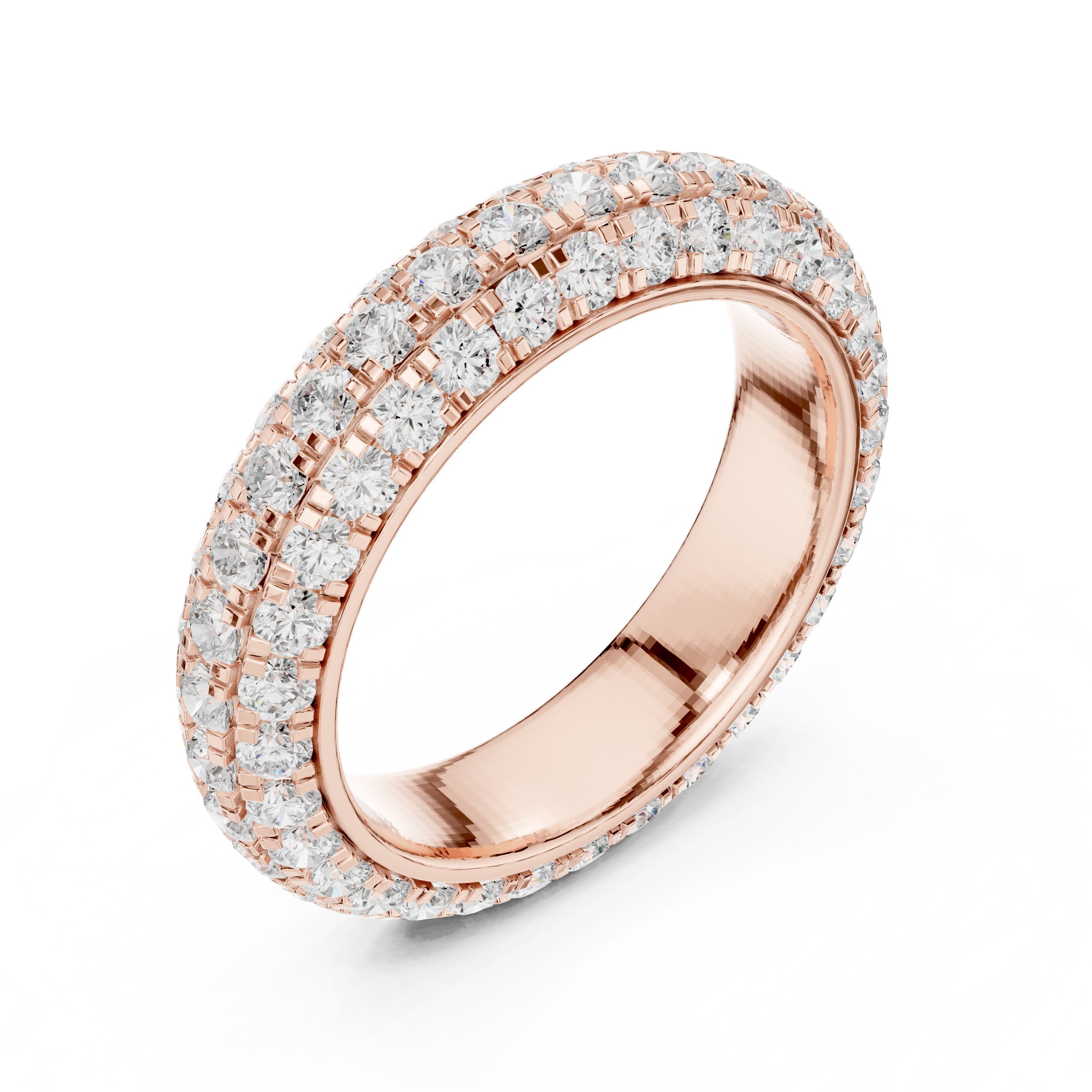 Round Diamond Wide Domed Pavé Eternity Band in Rose Gold - VYKA Diamonds