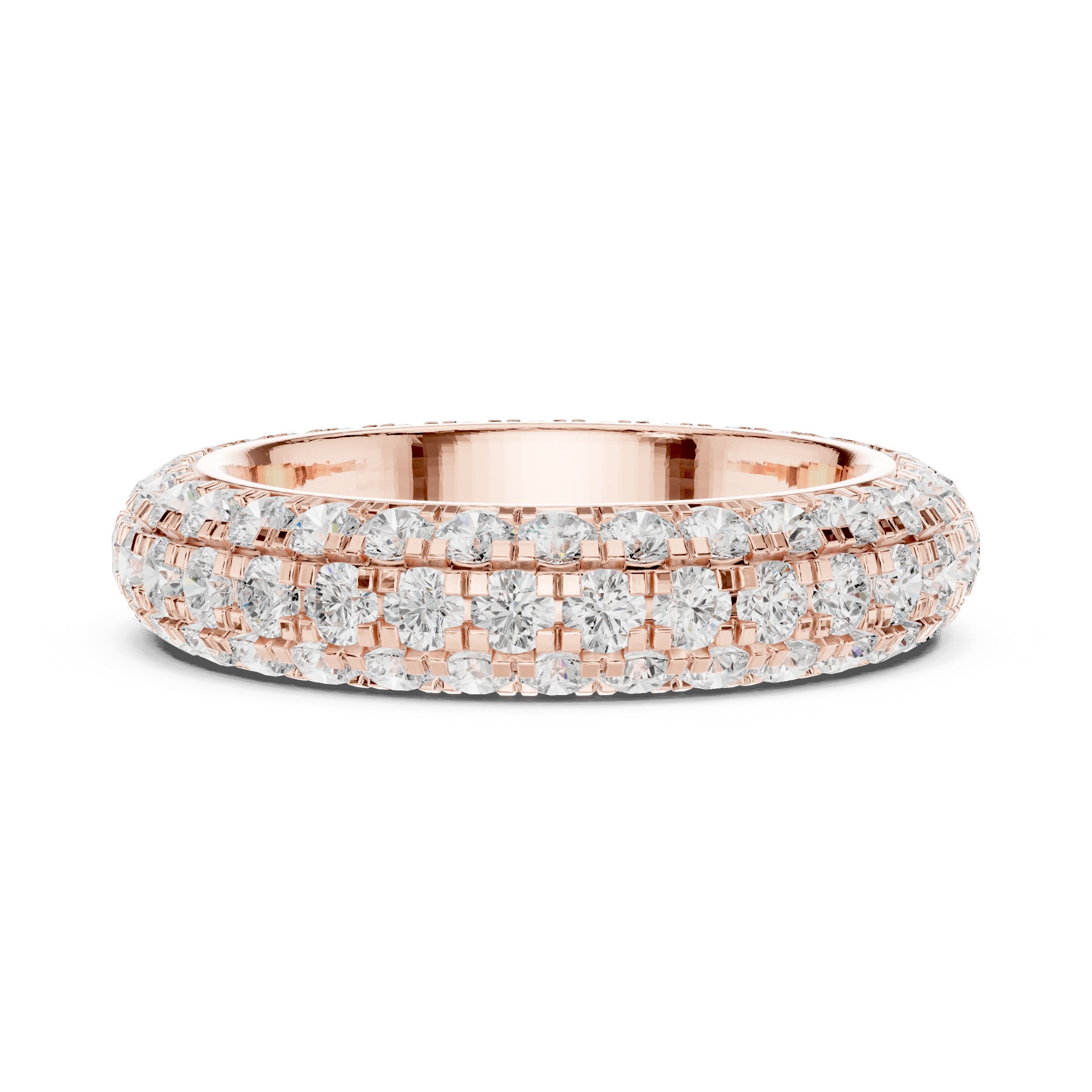 Round Diamond Wide Domed Pavé Eternity Band in Rose Gold - VYKA Diamonds