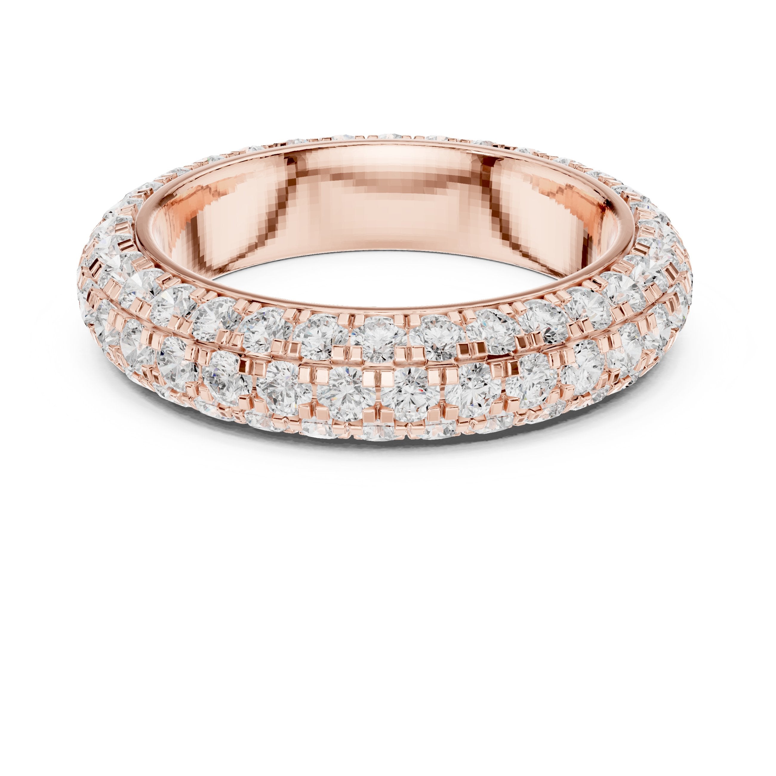 Round Diamond Wide Domed Pavé Eternity Band in Rose Gold - VYKA Diamonds