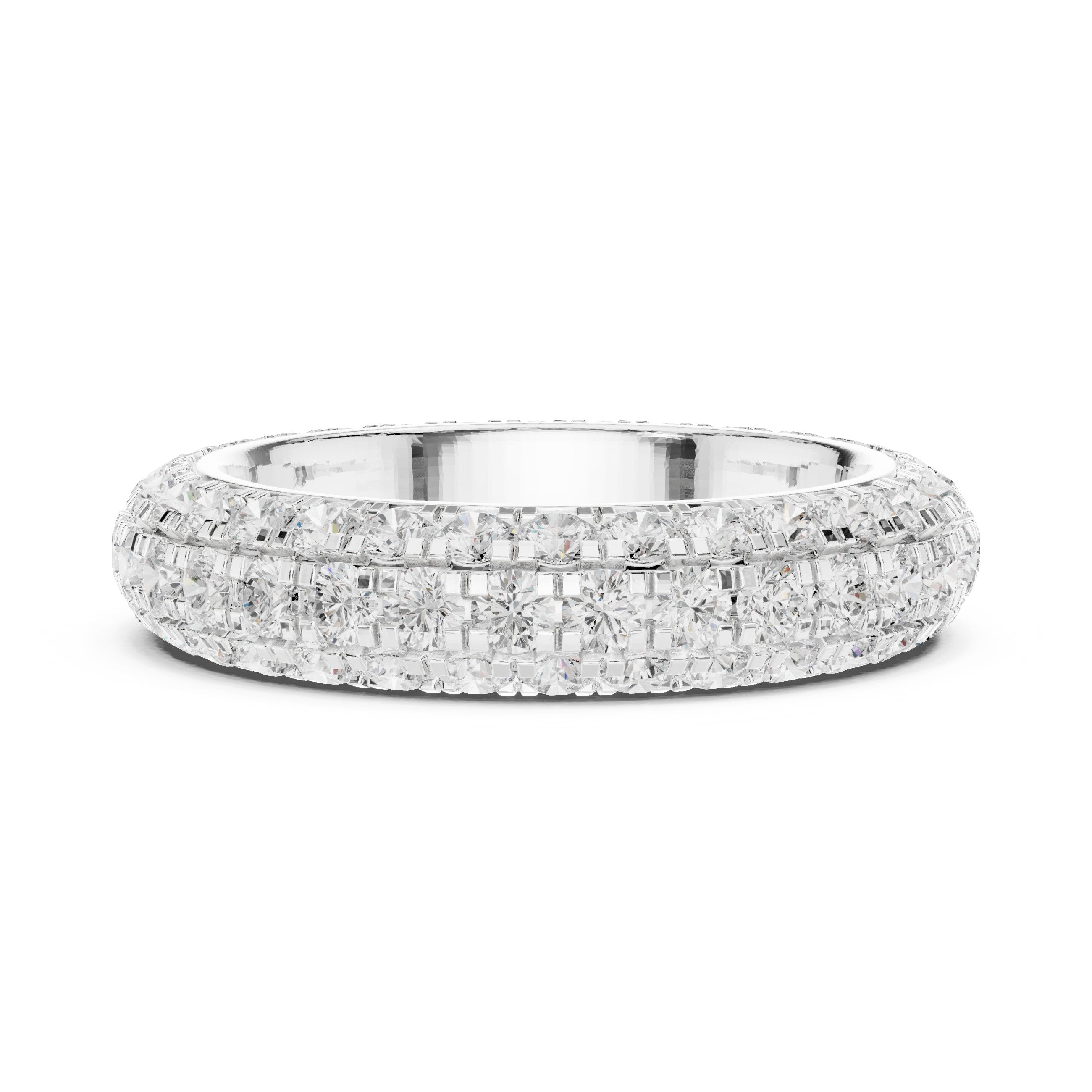 Round Diamond Wide Domed Pavé Eternity Band in White Gold - VYKA Diamonds