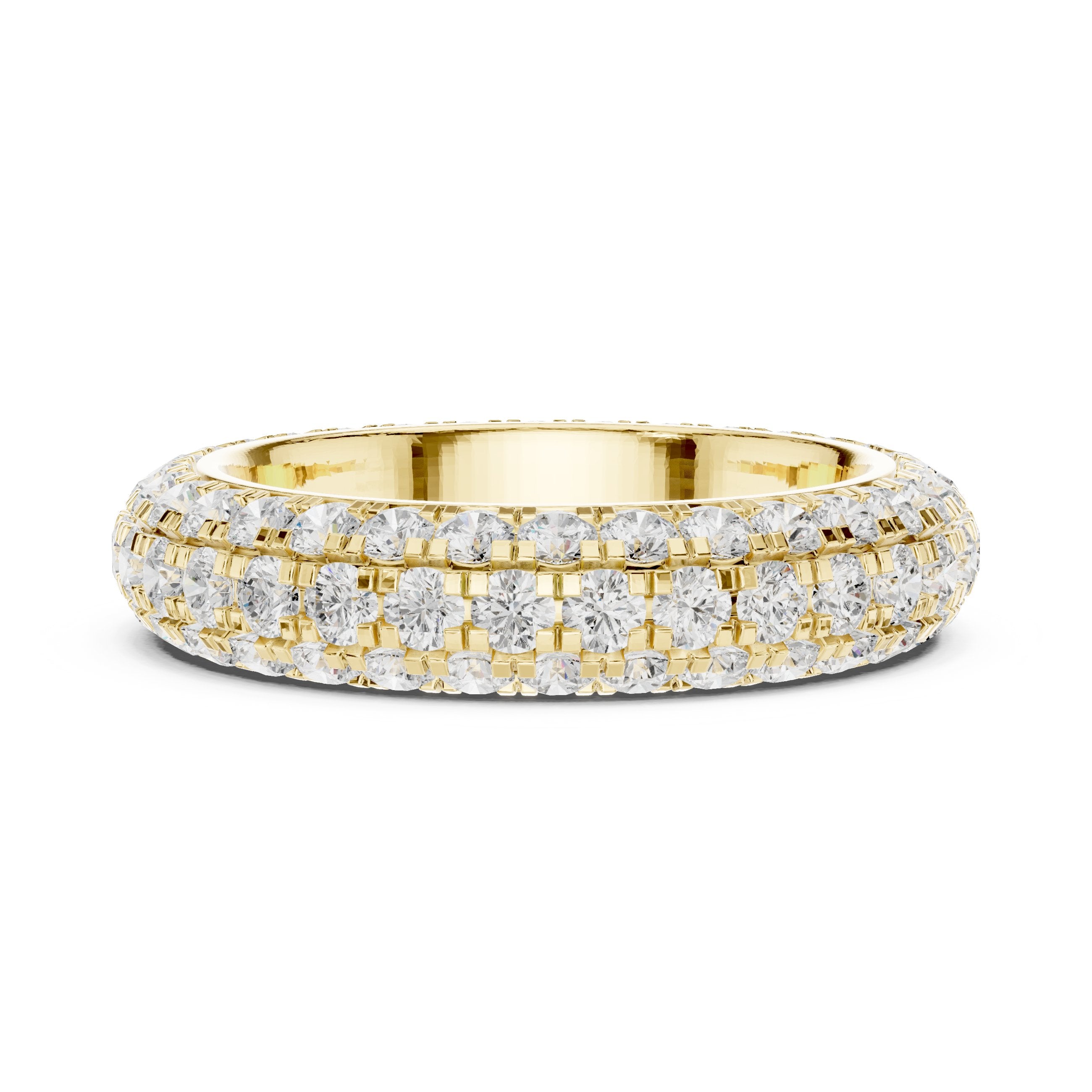 Round Diamond Wide Domed Pavé Eternity Band in Yellow Gold - VYKA Diamonds