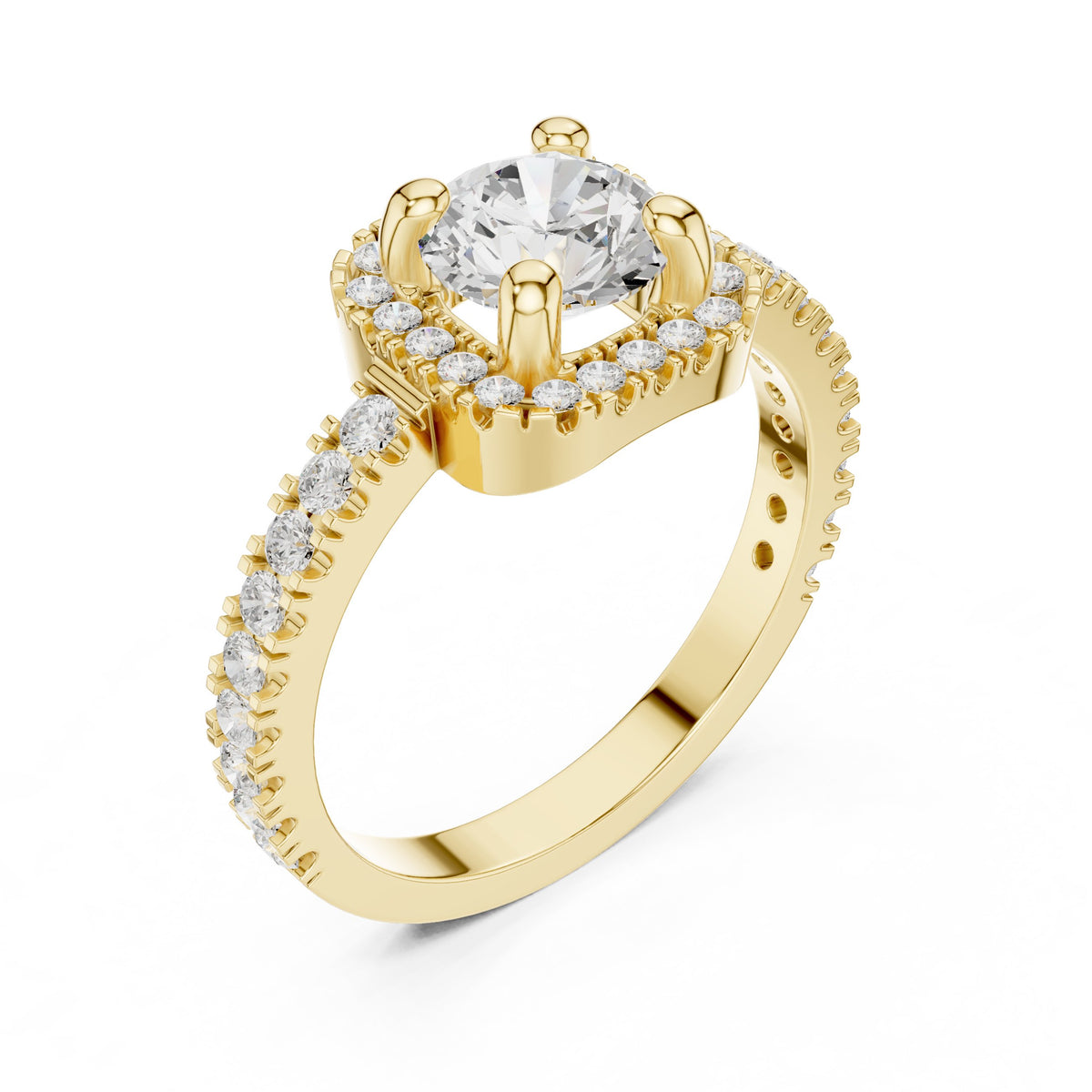 Round Diamond Cushion Halo Engagement Ring with Pavé Milgrain Band